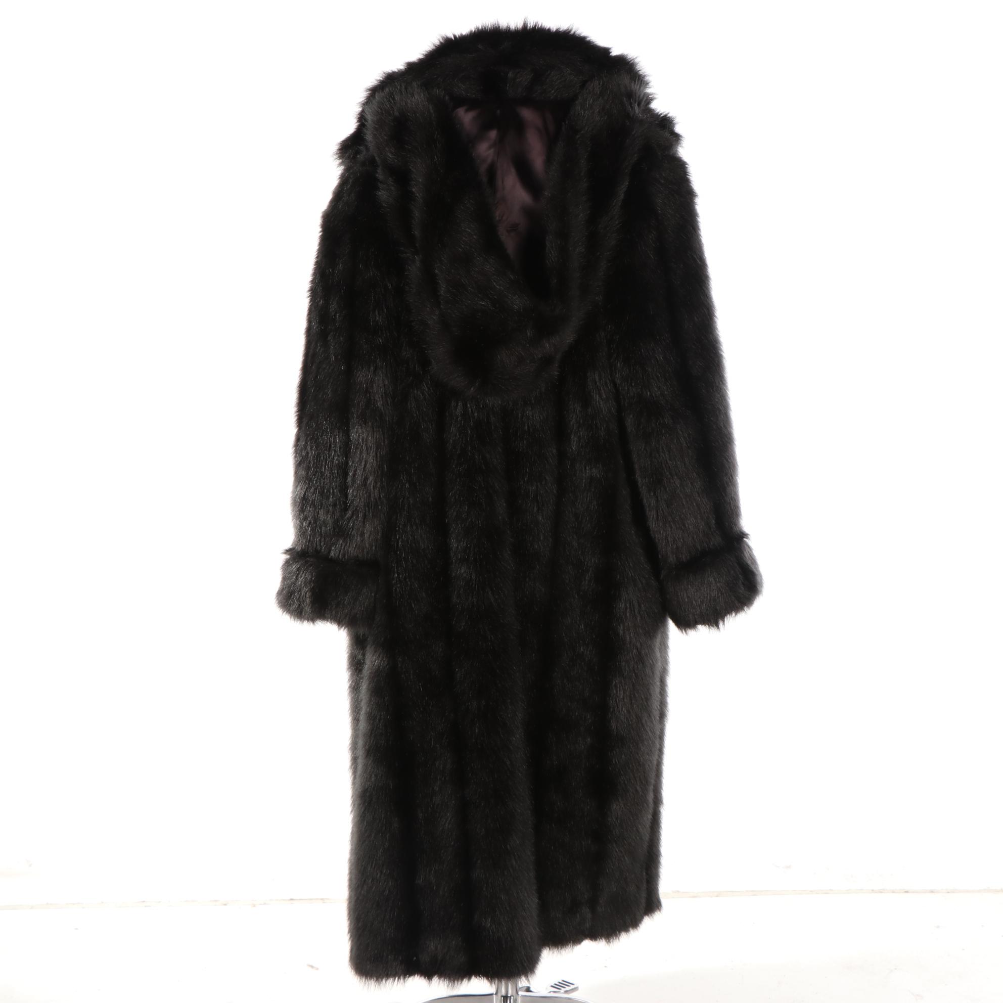 Donna Salyers Fabulous-Furs Hooded Full-Length Coat in Faux Fur