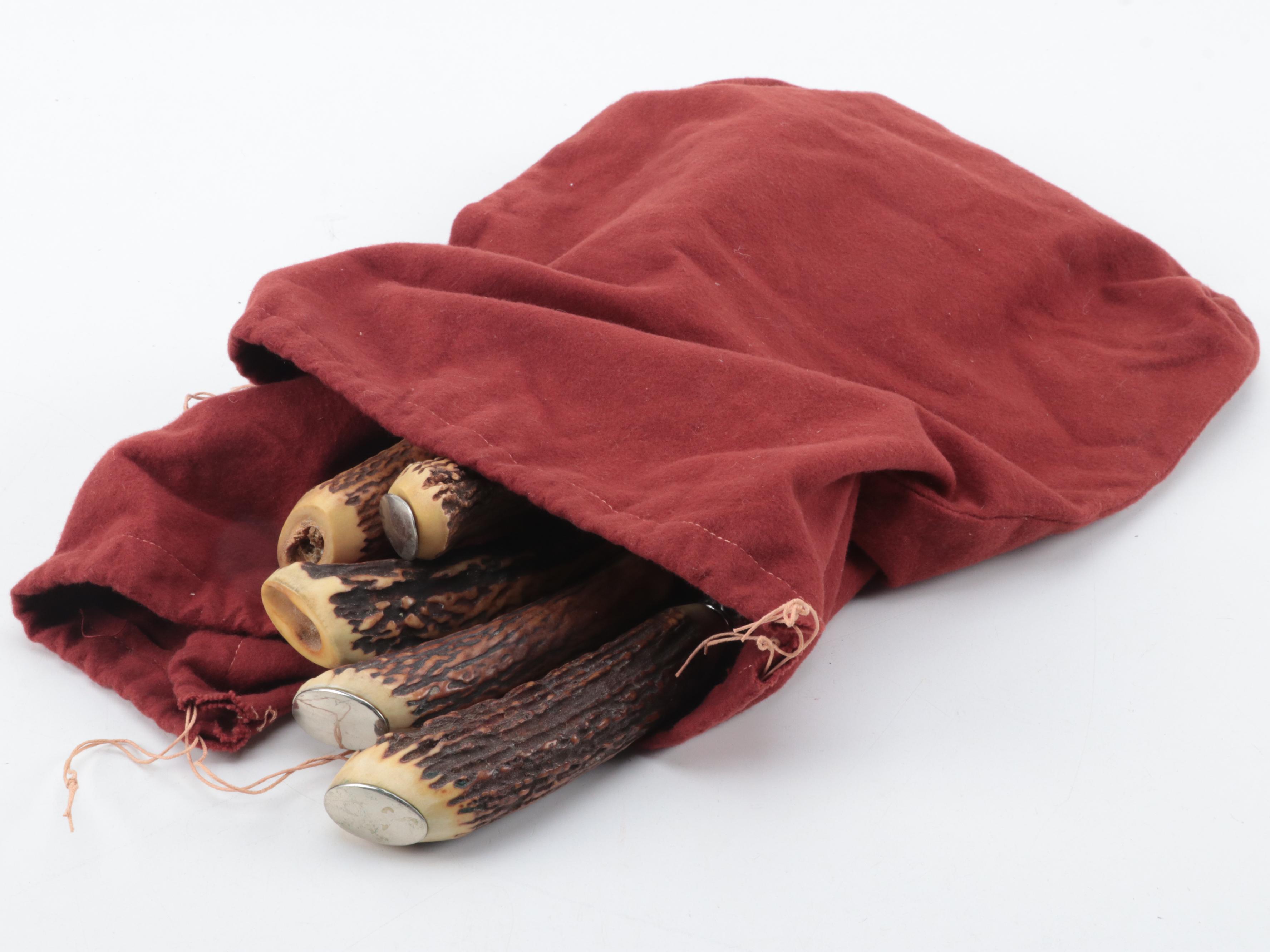 Northampton Five-Piece Sterling and Stainless Carving Set with Antler Handles