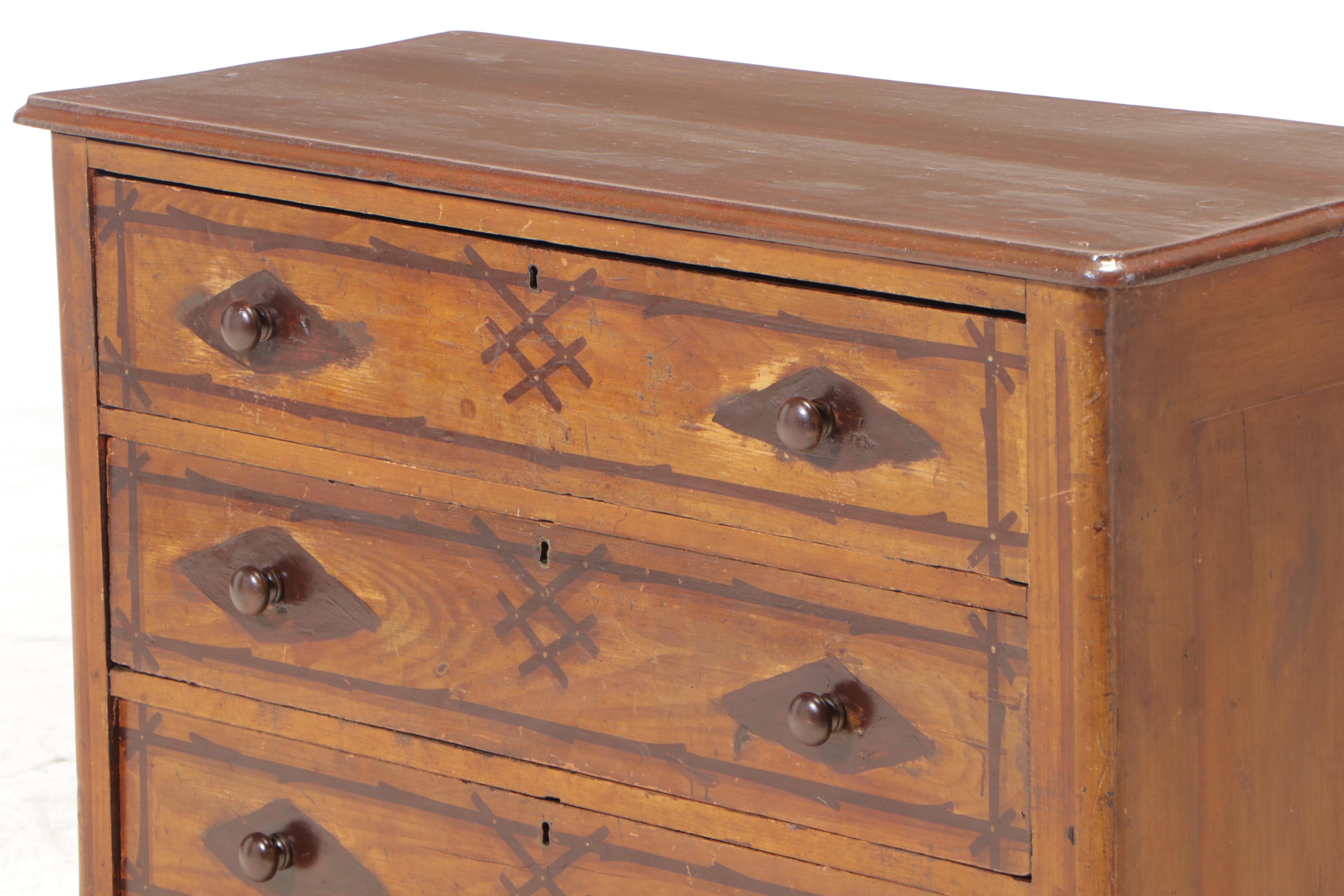 Victorian Paint-Decorated Pine Four-Drawer "Cottage" Chest, Late 19th Century