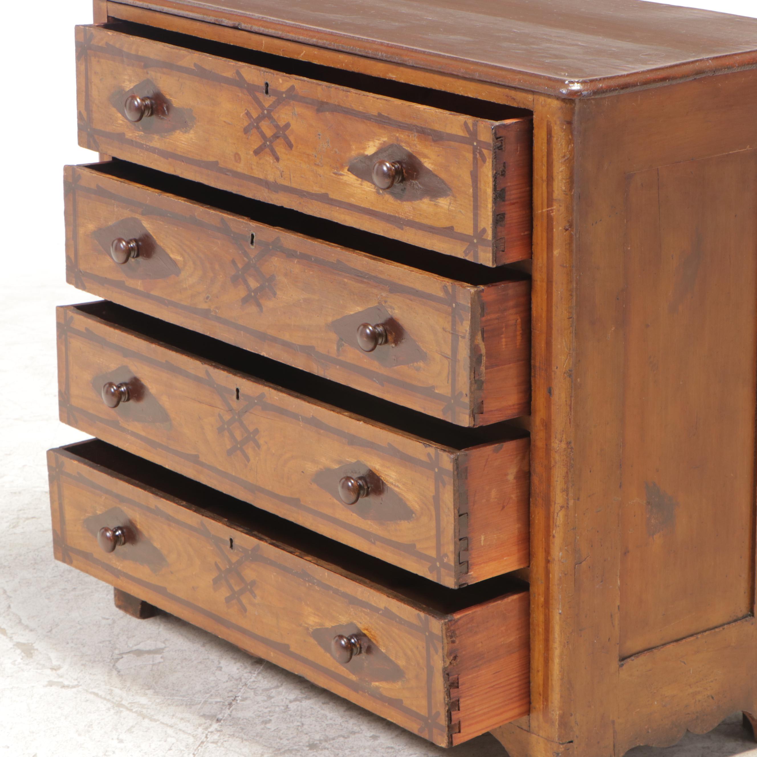 Victorian Paint-Decorated Pine Four-Drawer "Cottage" Chest, Late 19th Century
