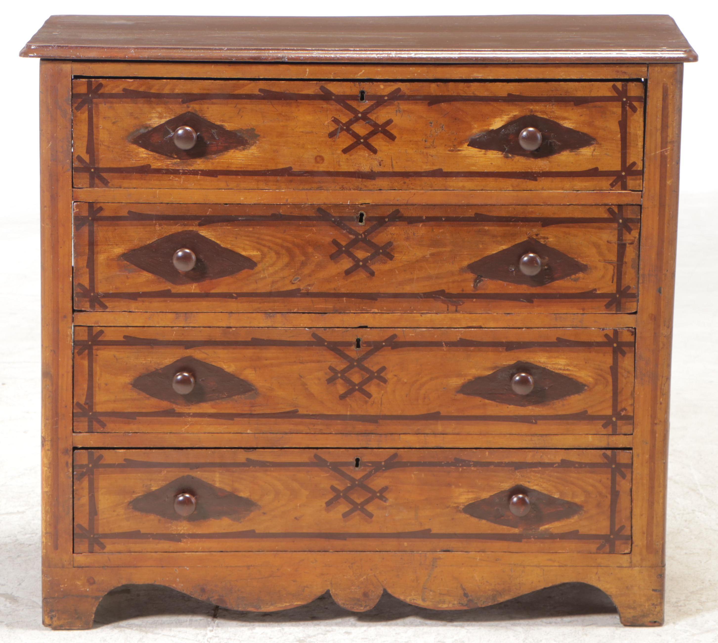Victorian Paint-Decorated Pine Four-Drawer "Cottage" Chest, Late 19th Century