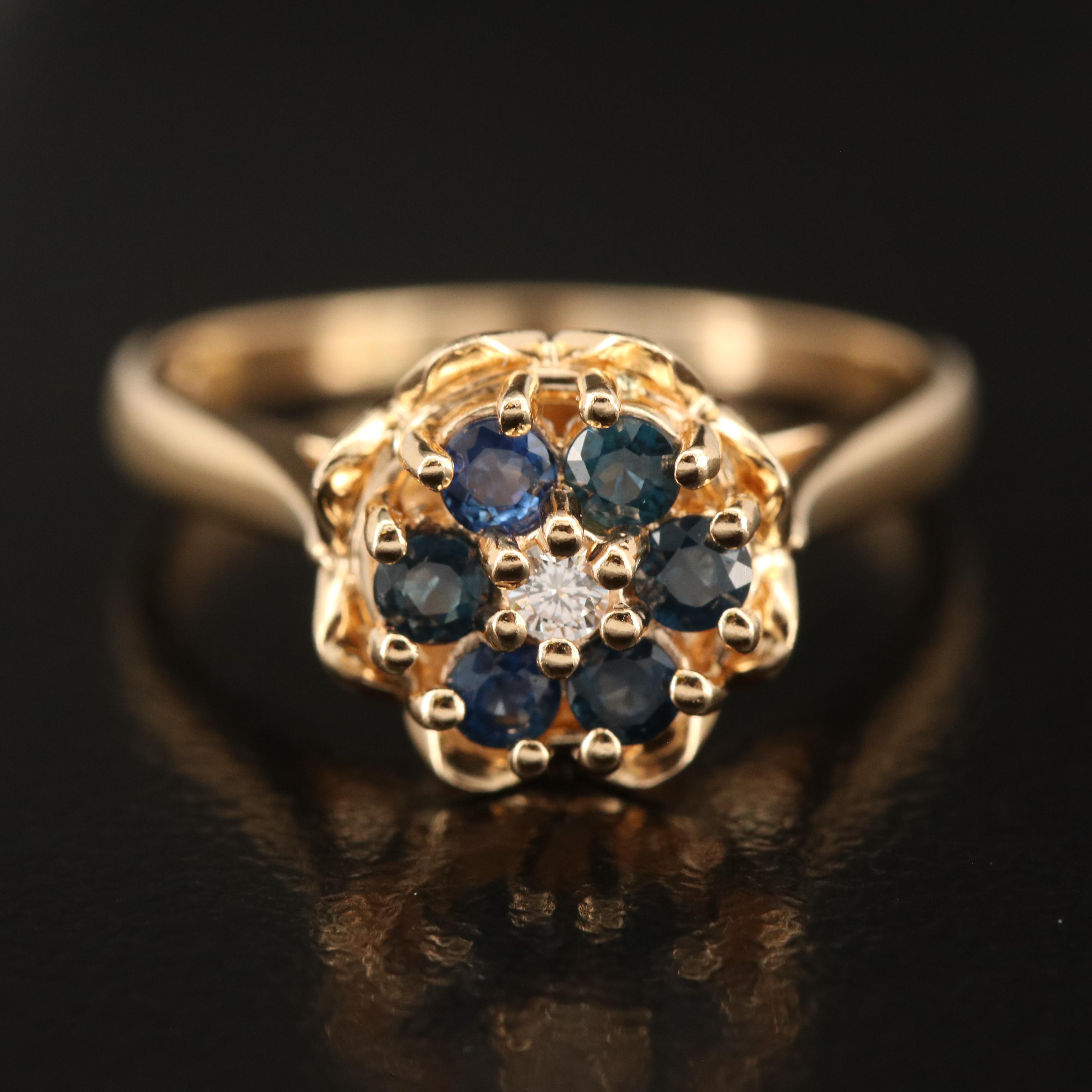 14K Diamond and Sapphire Cluster Ring