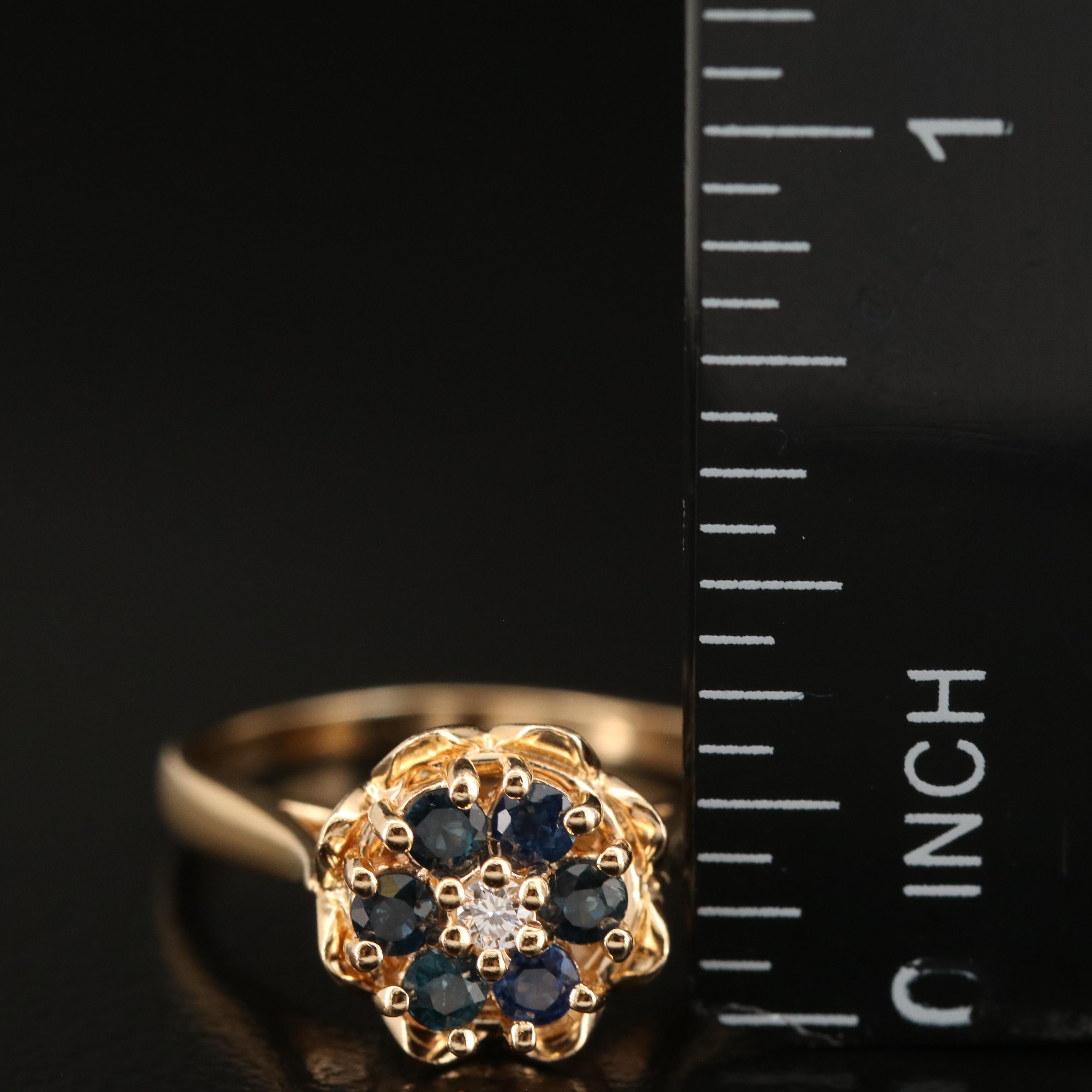 14K Diamond and Sapphire Cluster Ring