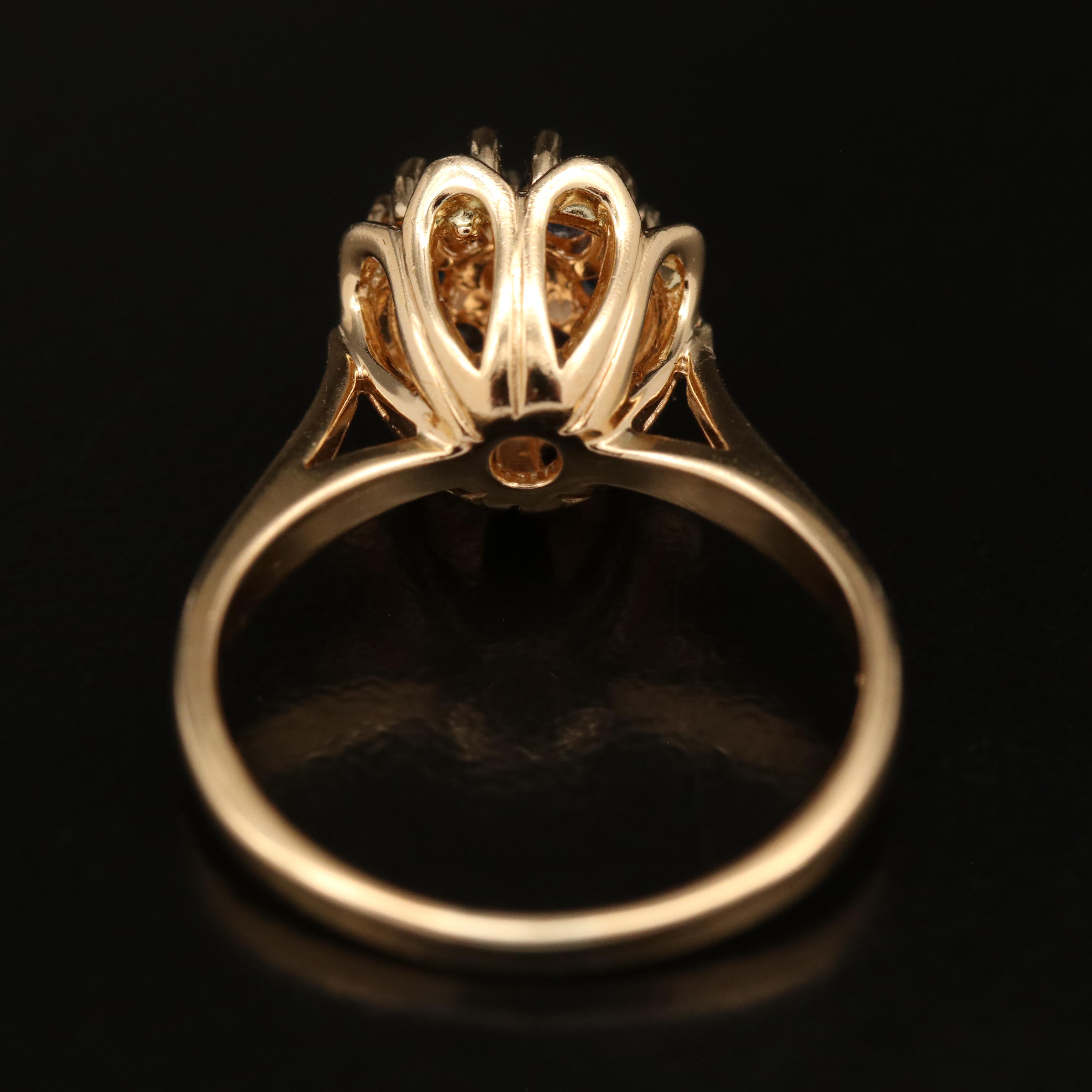 14K Diamond and Sapphire Cluster Ring