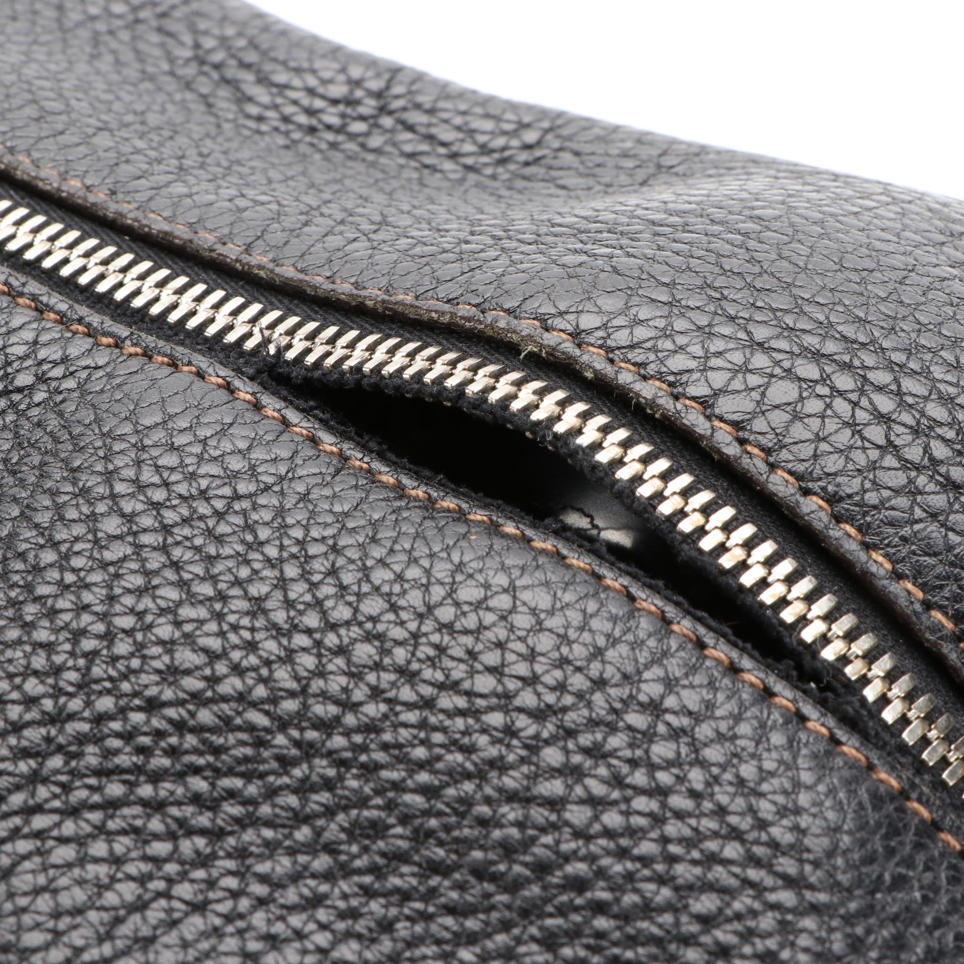 Prada Bauletto Zip Shoulder Bag in Logo-Embossed Black Deerskin Leather