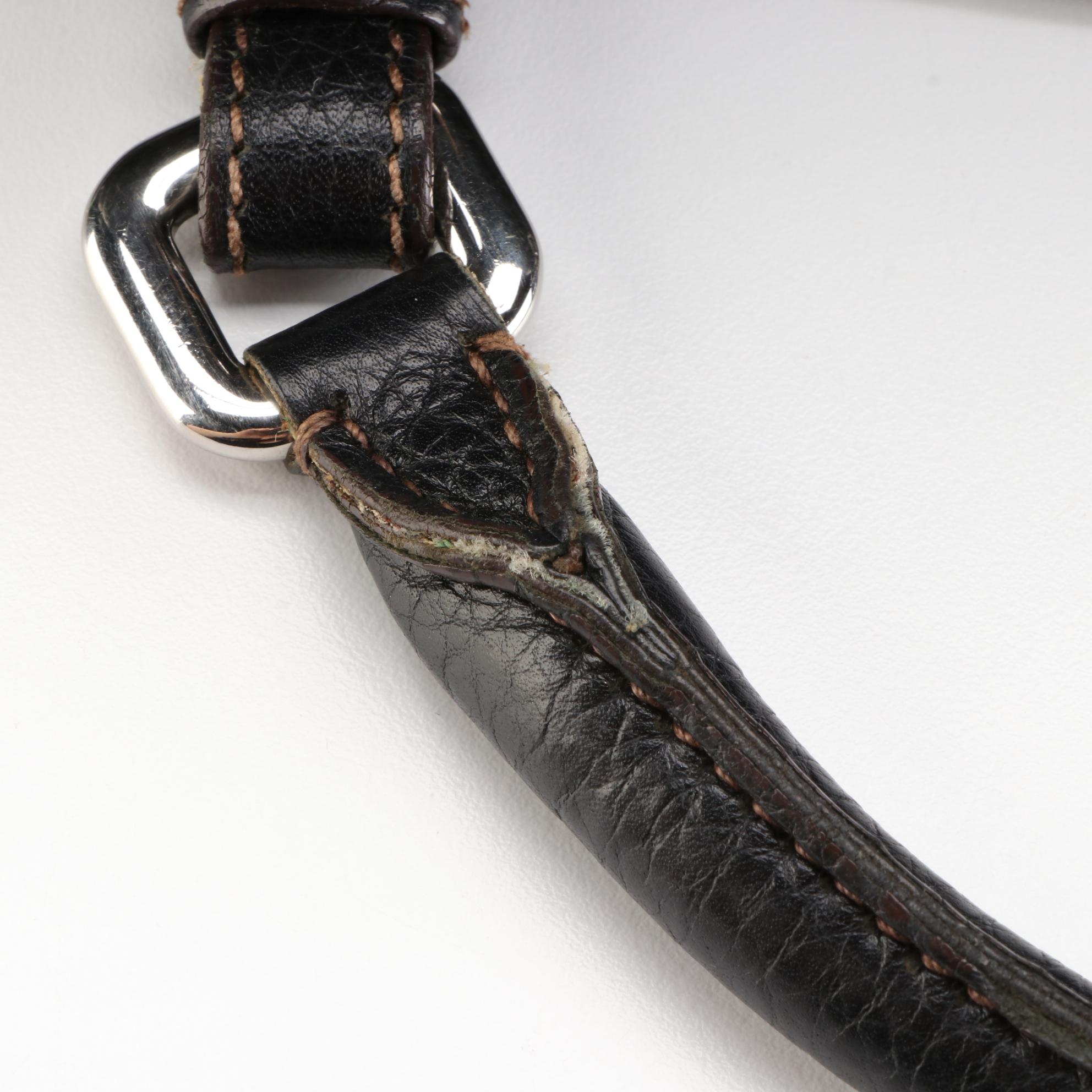 Prada Bauletto Zip Shoulder Bag in Logo-Embossed Black Deerskin Leather