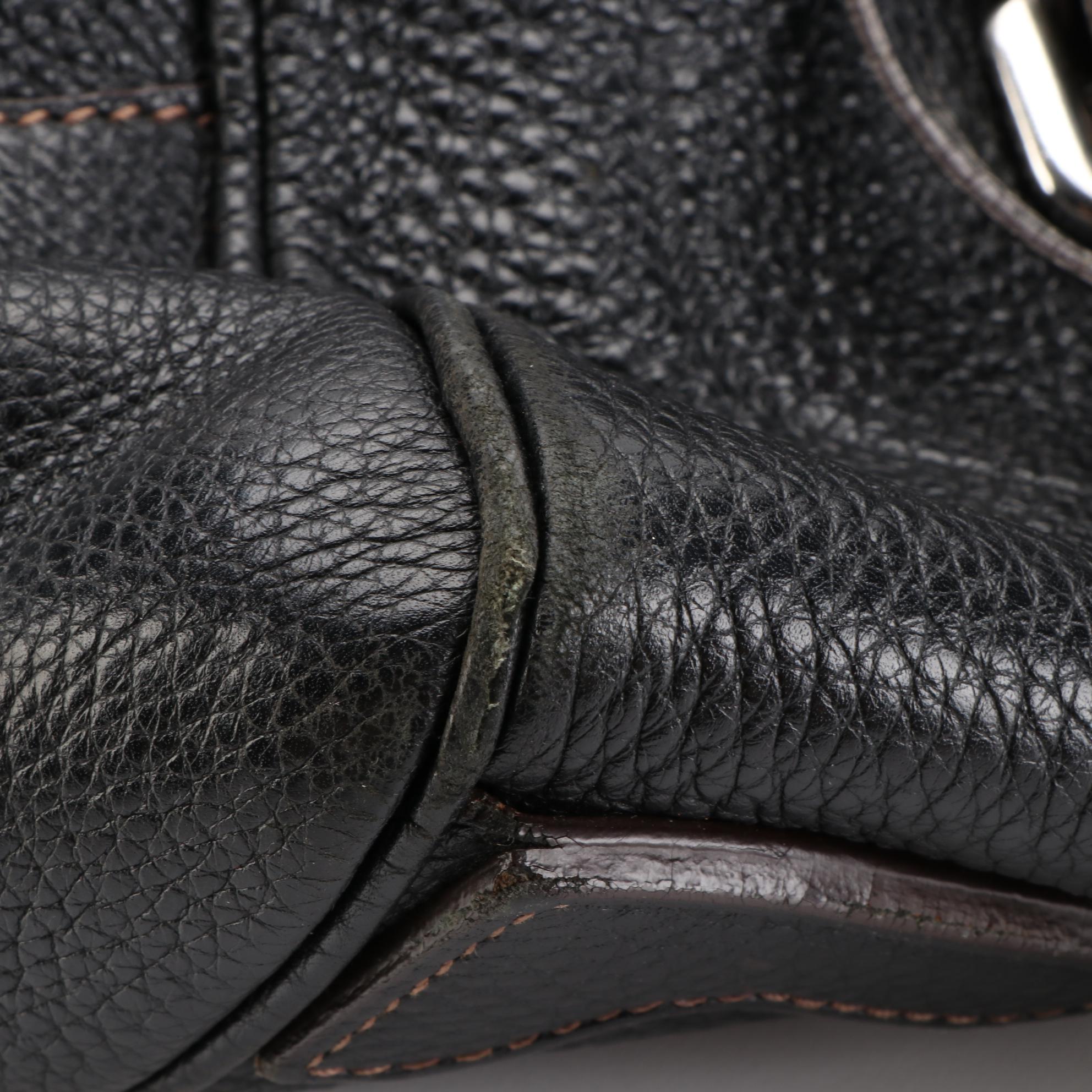 Prada Bauletto Zip Shoulder Bag in Logo-Embossed Black Deerskin Leather