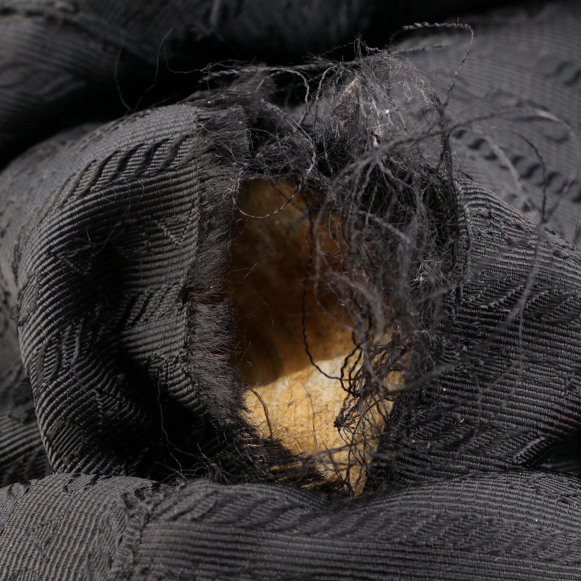 Prada Bauletto Zip Shoulder Bag in Logo-Embossed Black Deerskin Leather