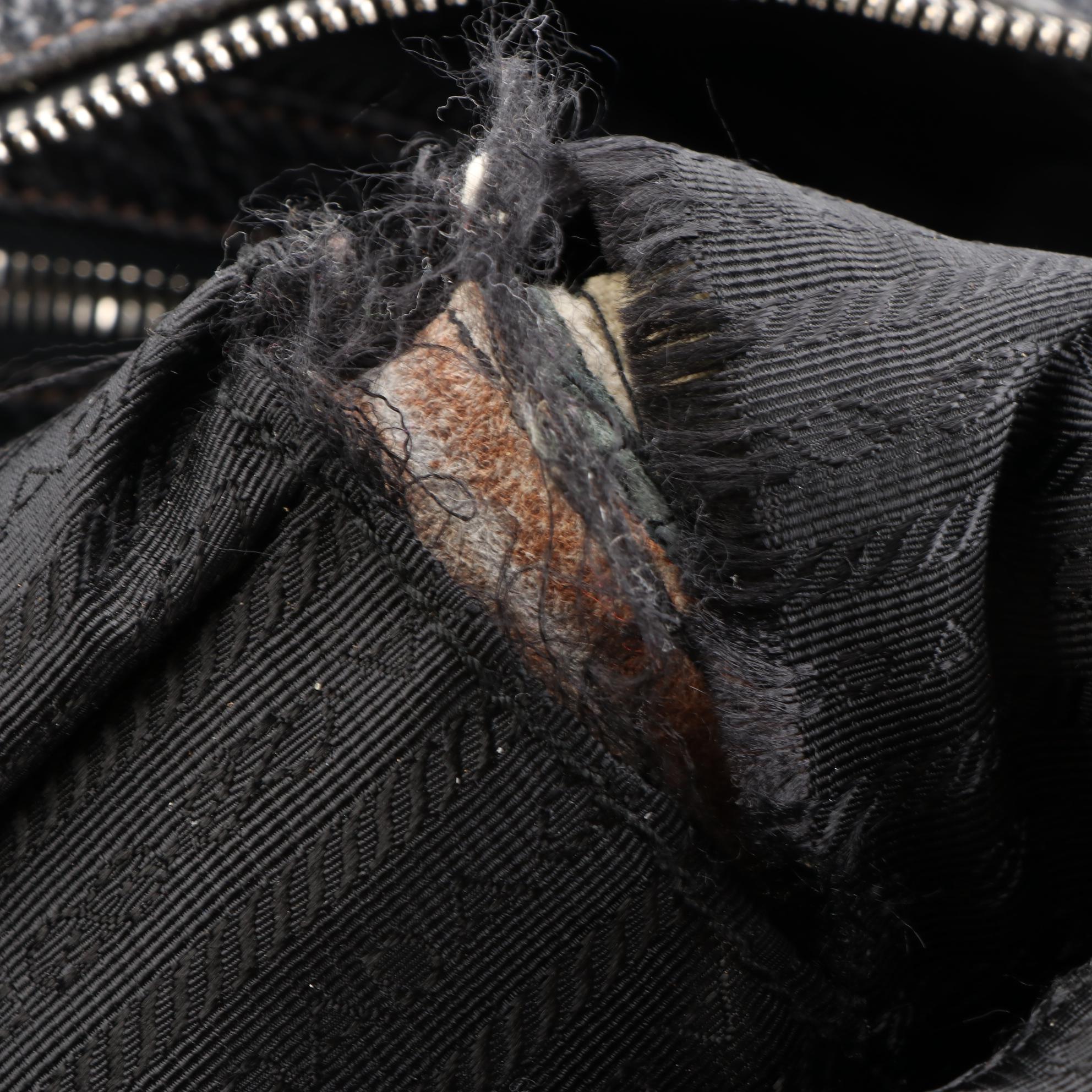 Prada Bauletto Zip Shoulder Bag in Logo-Embossed Black Deerskin Leather