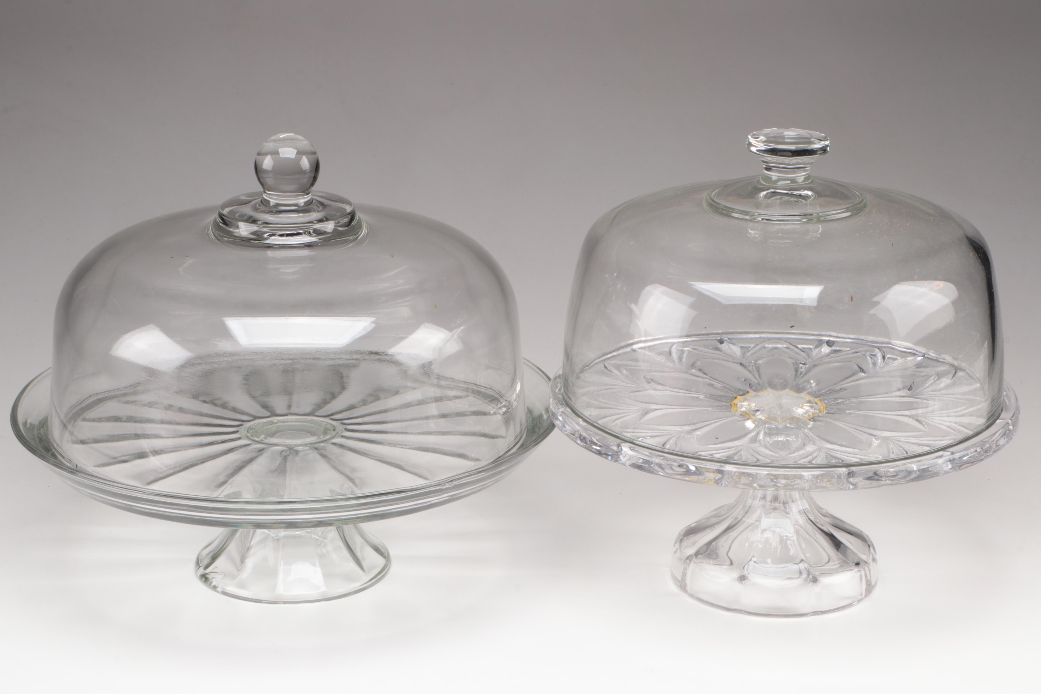 Footed Relish Plateau with Other Pressed Glass Cake Stands and Domes