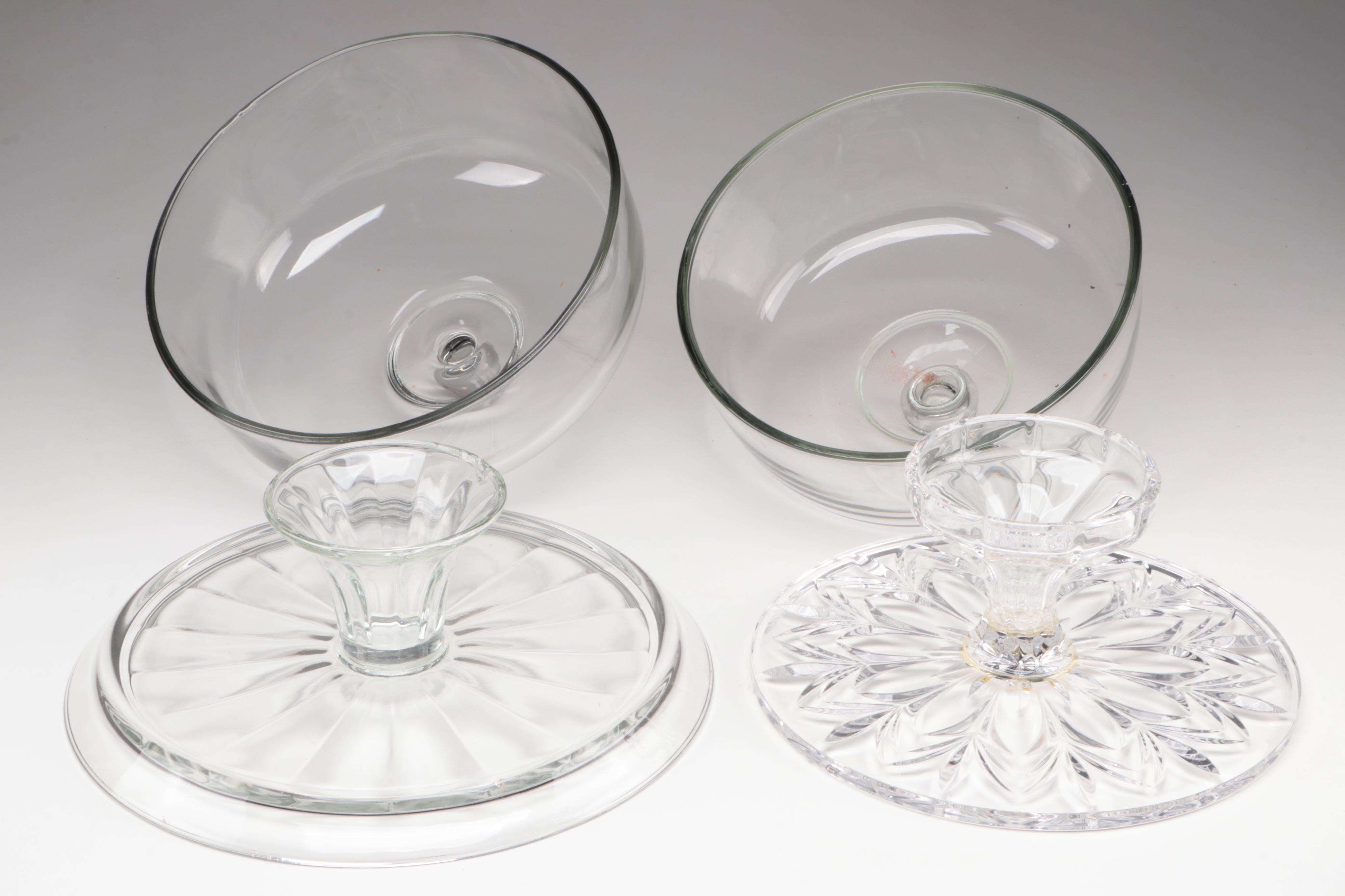 Footed Relish Plateau with Other Pressed Glass Cake Stands and Domes
