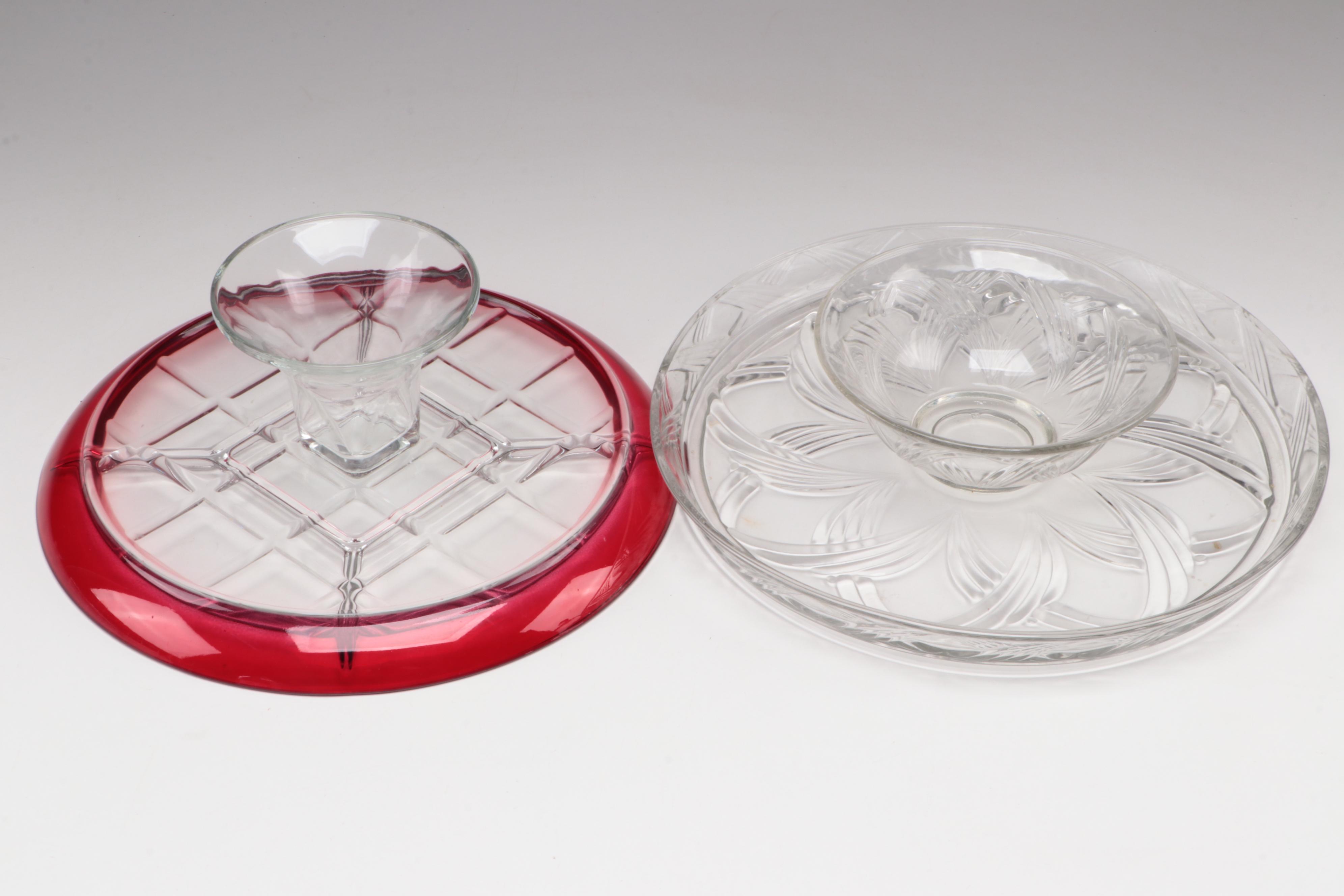 Footed Relish Plateau with Other Pressed Glass Cake Stands and Domes