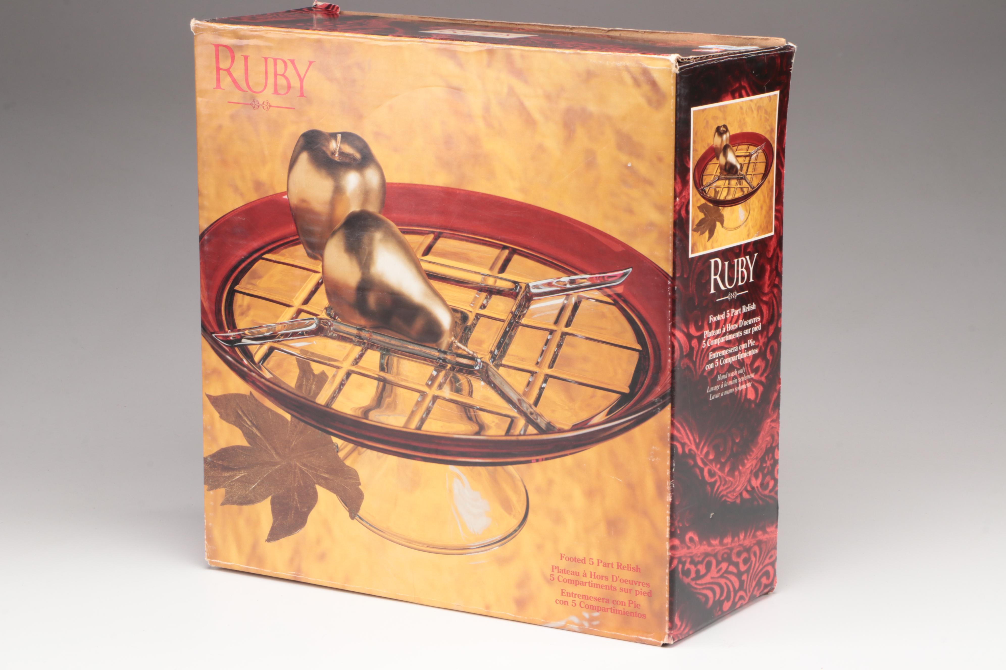 Footed Relish Plateau with Other Pressed Glass Cake Stands and Domes