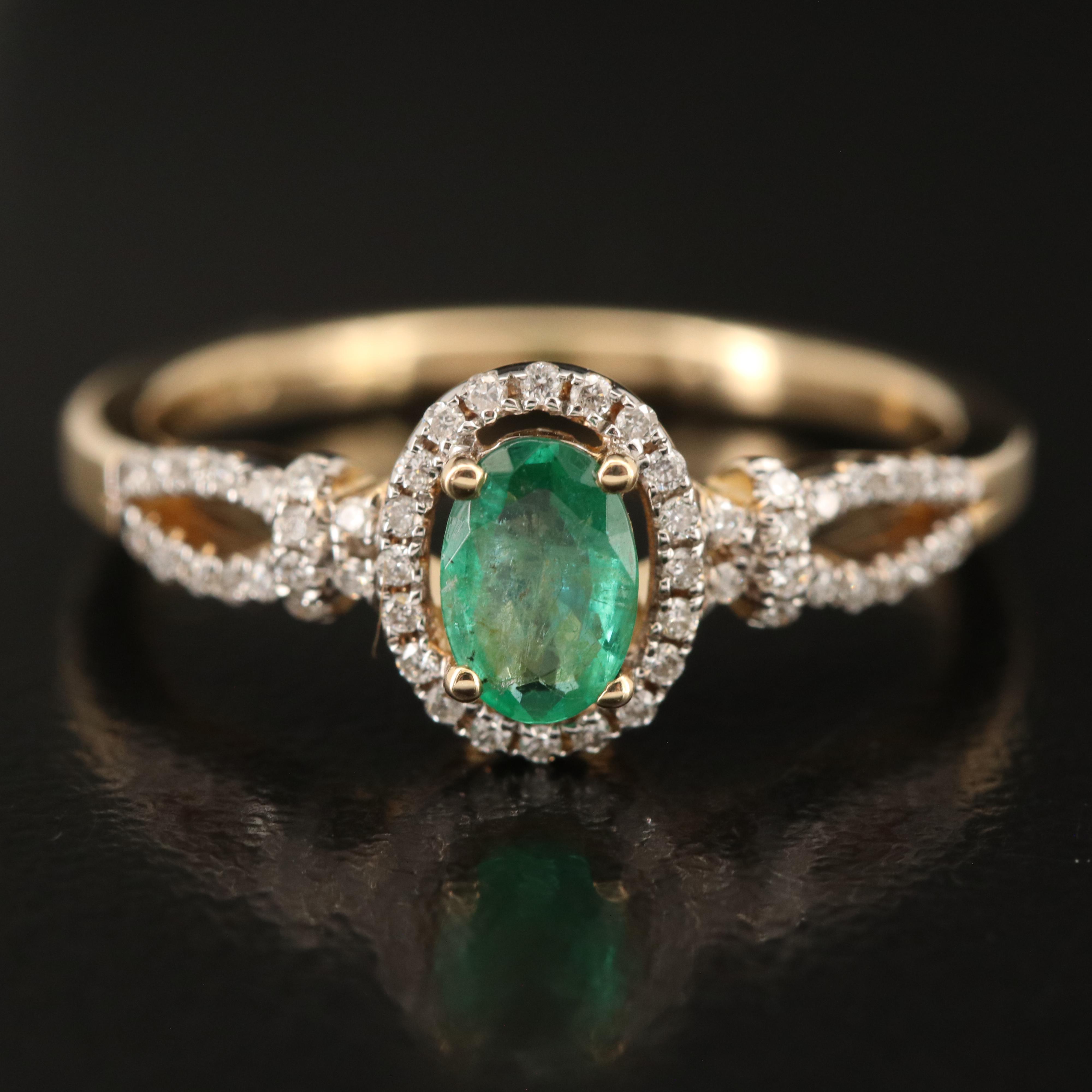 14K Emerald and Diamond Ring