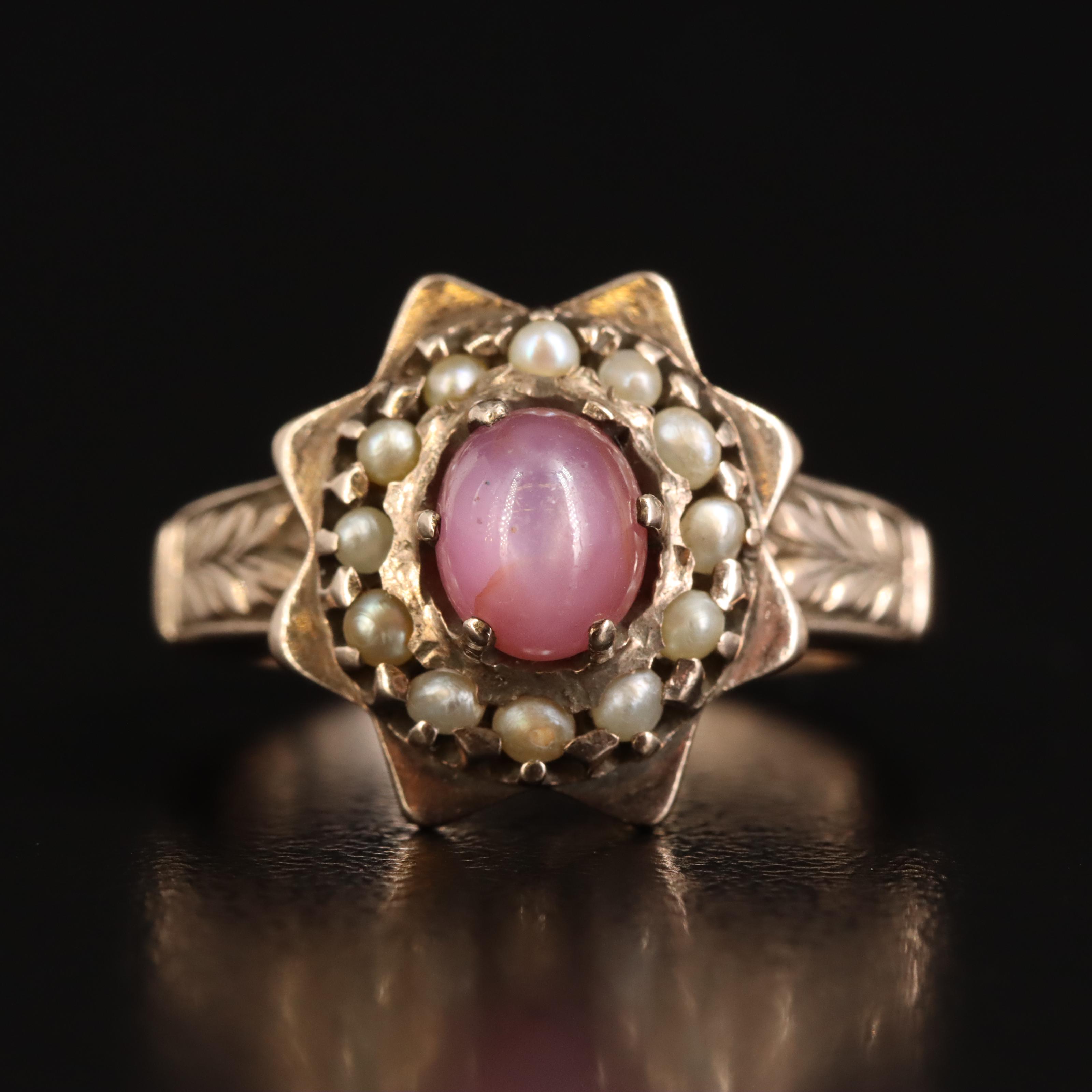 Antique 9K Gold Star Sapphire, Star Ruby and Seed Pearl Jewelry