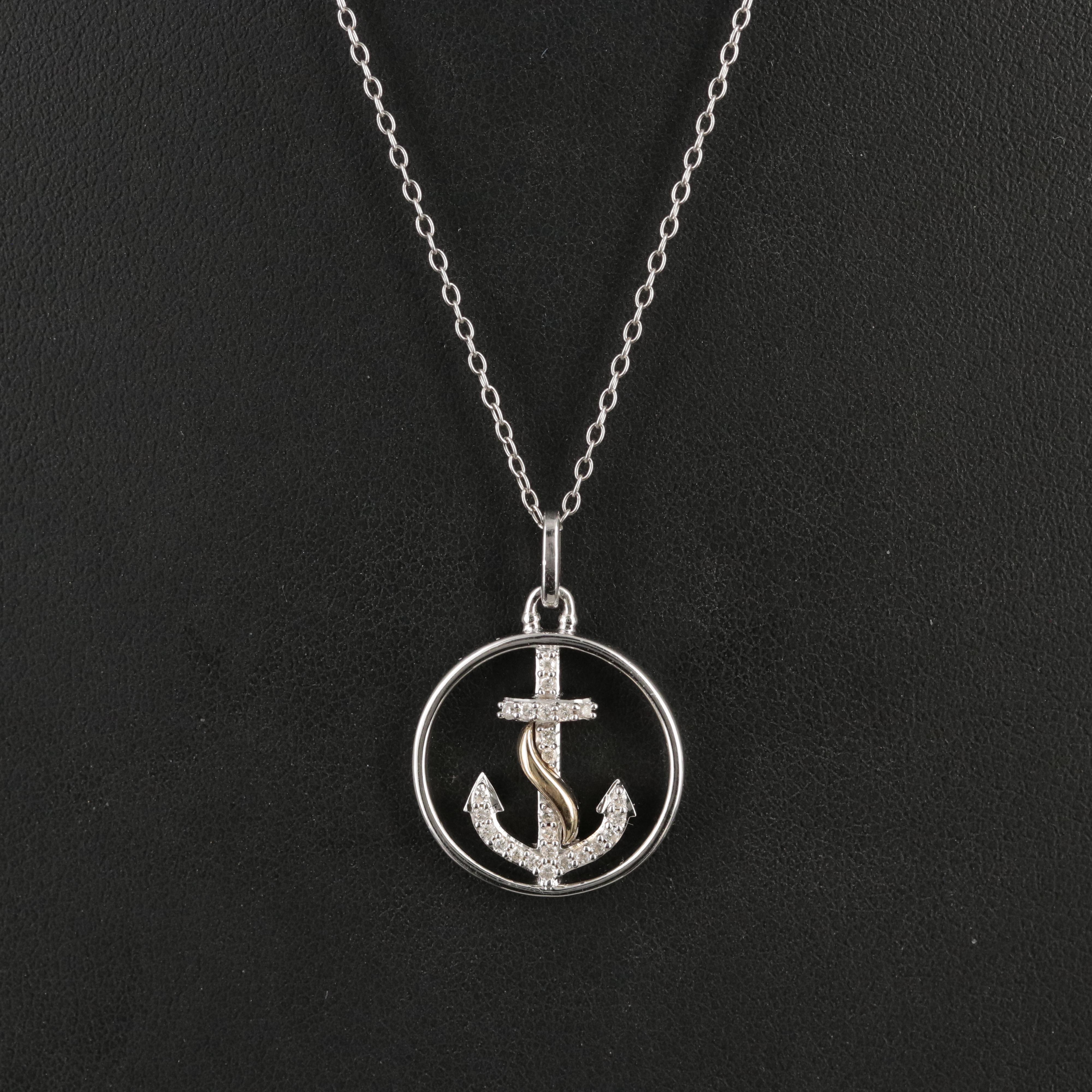 Hallmark Sterling Diamond Anchor Pendant with 14K Accent
