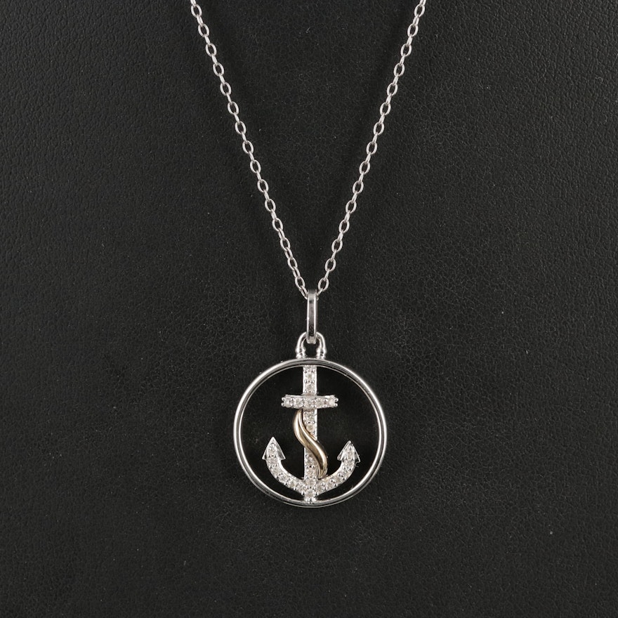 Hallmark Sterling Diamond Anchor Pendant with 14K Accent