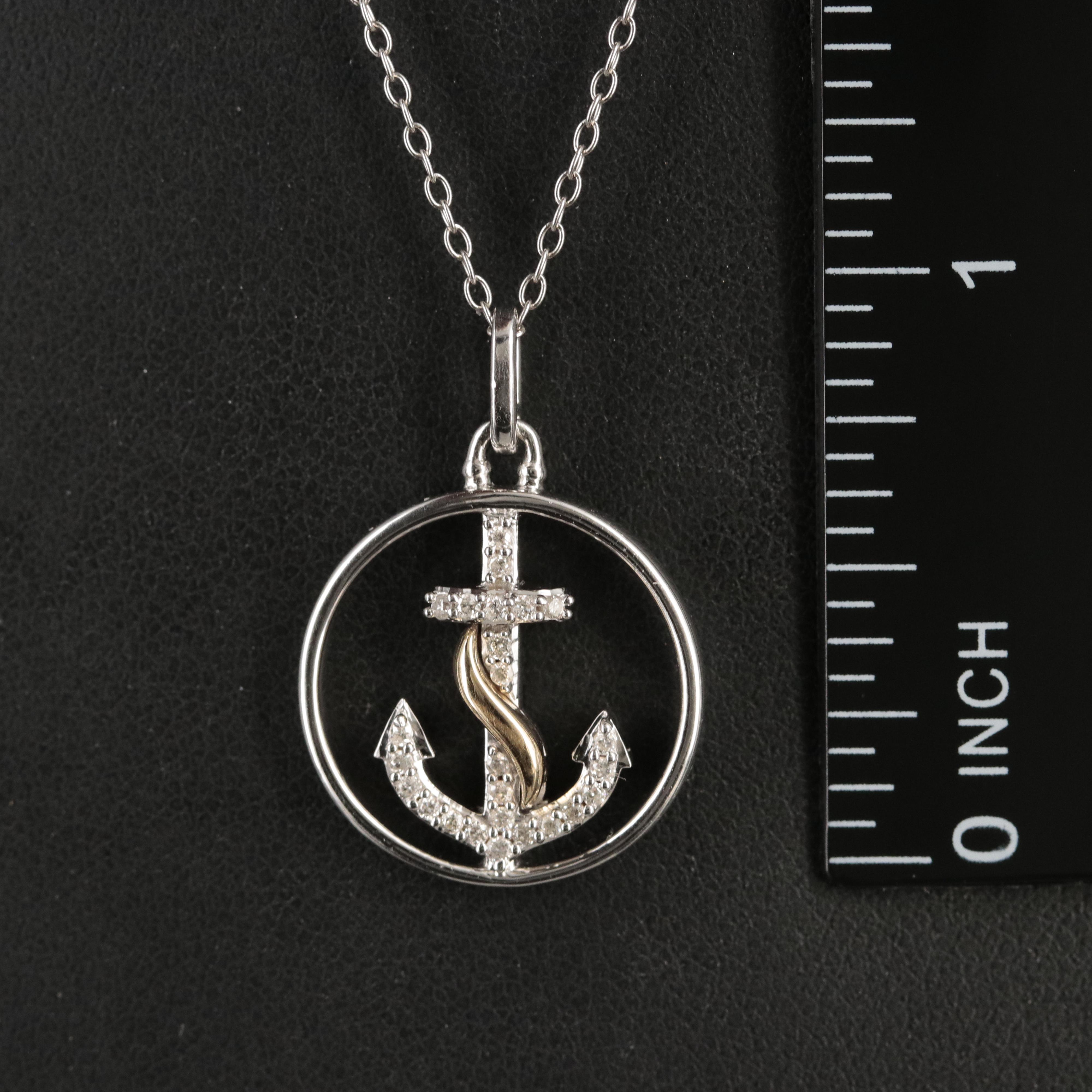 Hallmark Sterling Diamond Anchor Pendant with 14K Accent