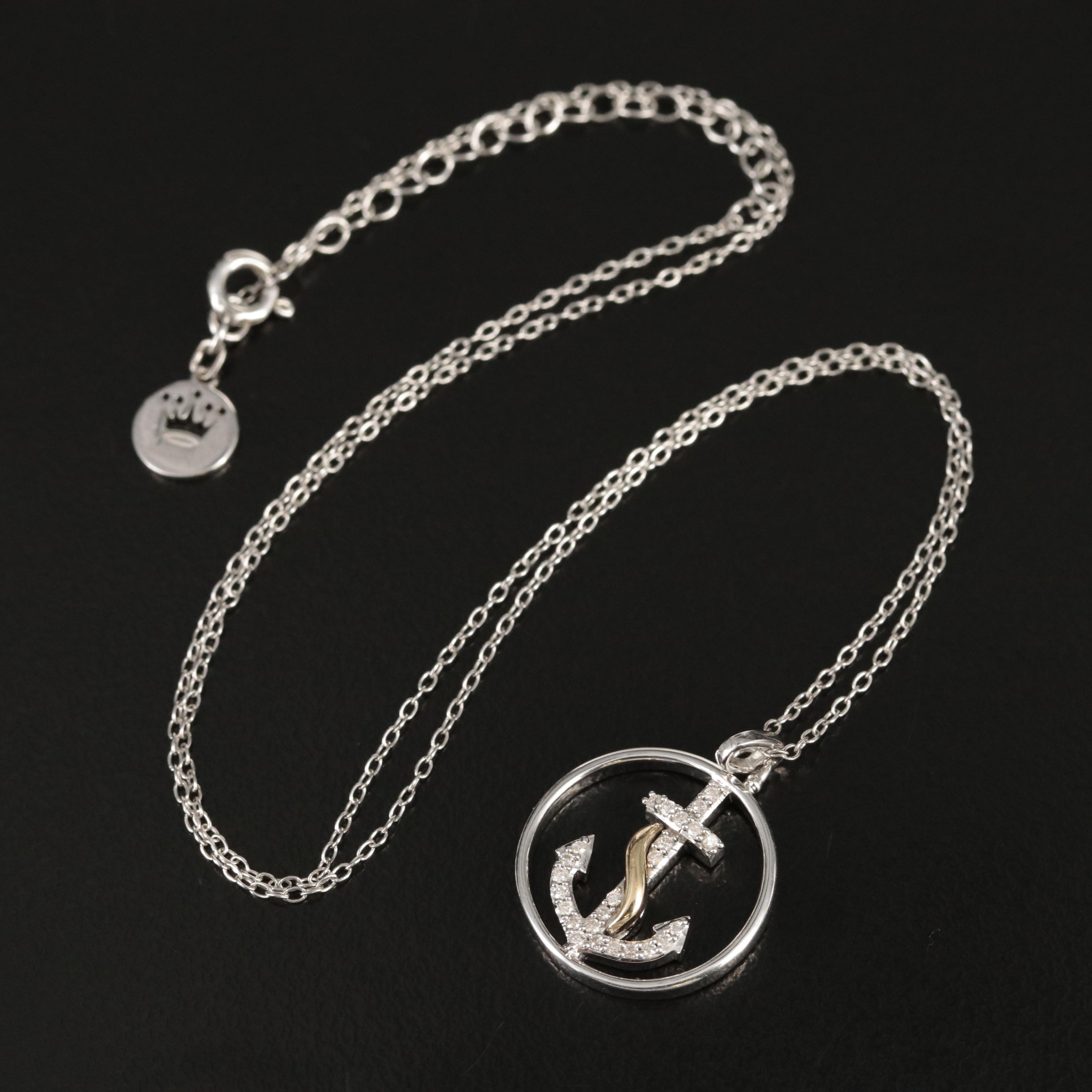 Hallmark Sterling Diamond Anchor Pendant with 14K Accent