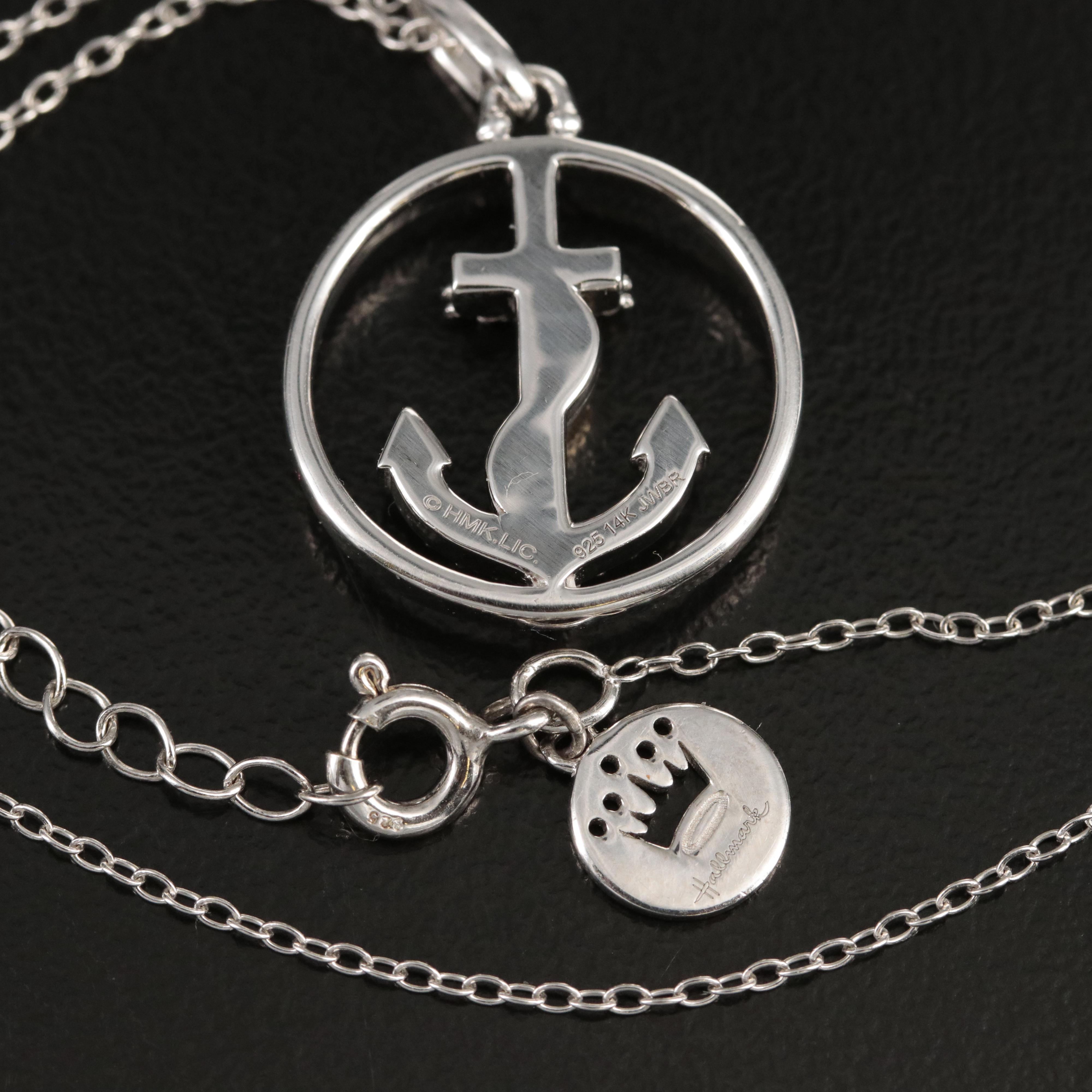 Hallmark Sterling Diamond Anchor Pendant with 14K Accent
