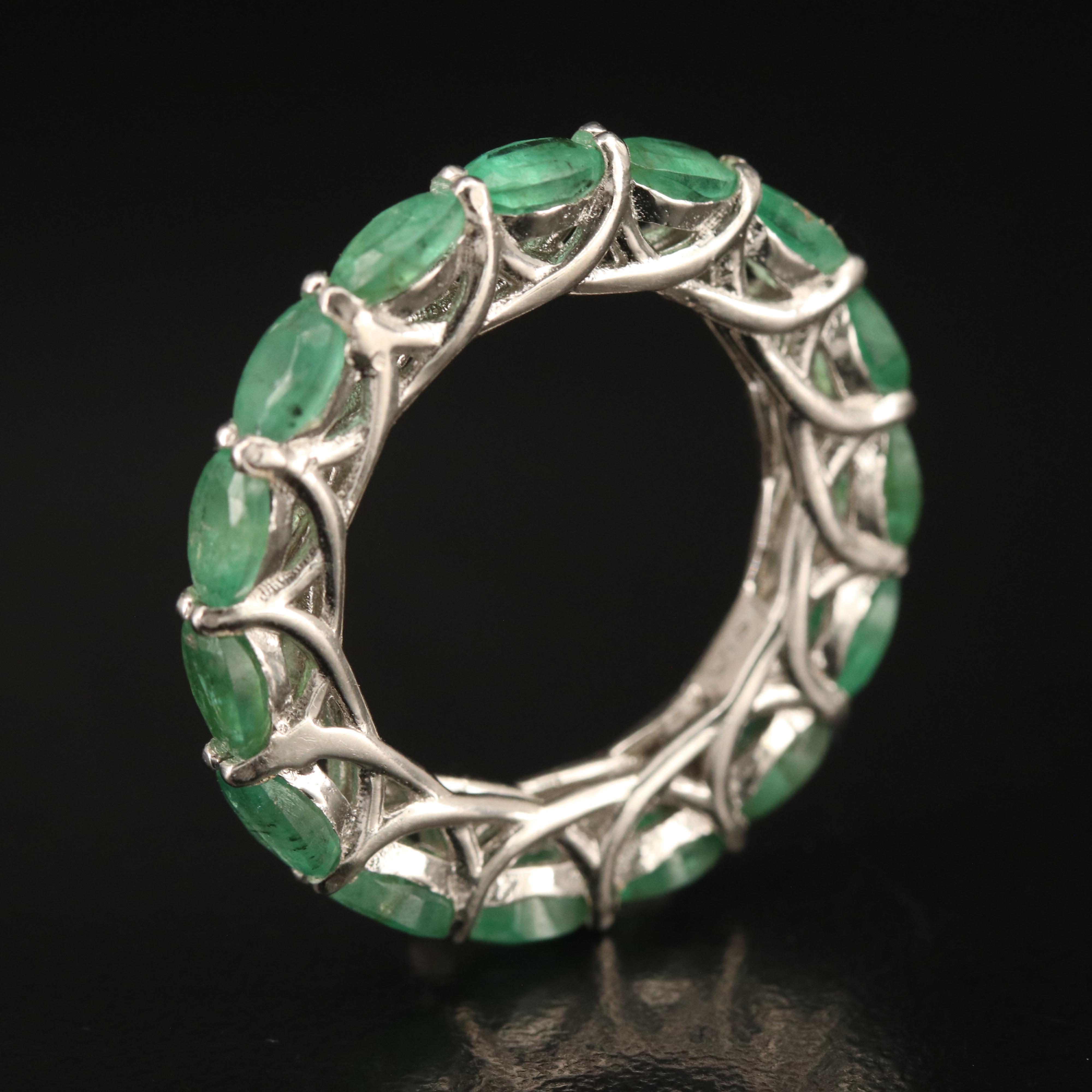 Sterling Emerald Eternity Band