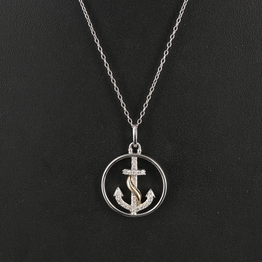 Hallmark Sterling Diamond Anchor Pendant Necklace with 14K Accent