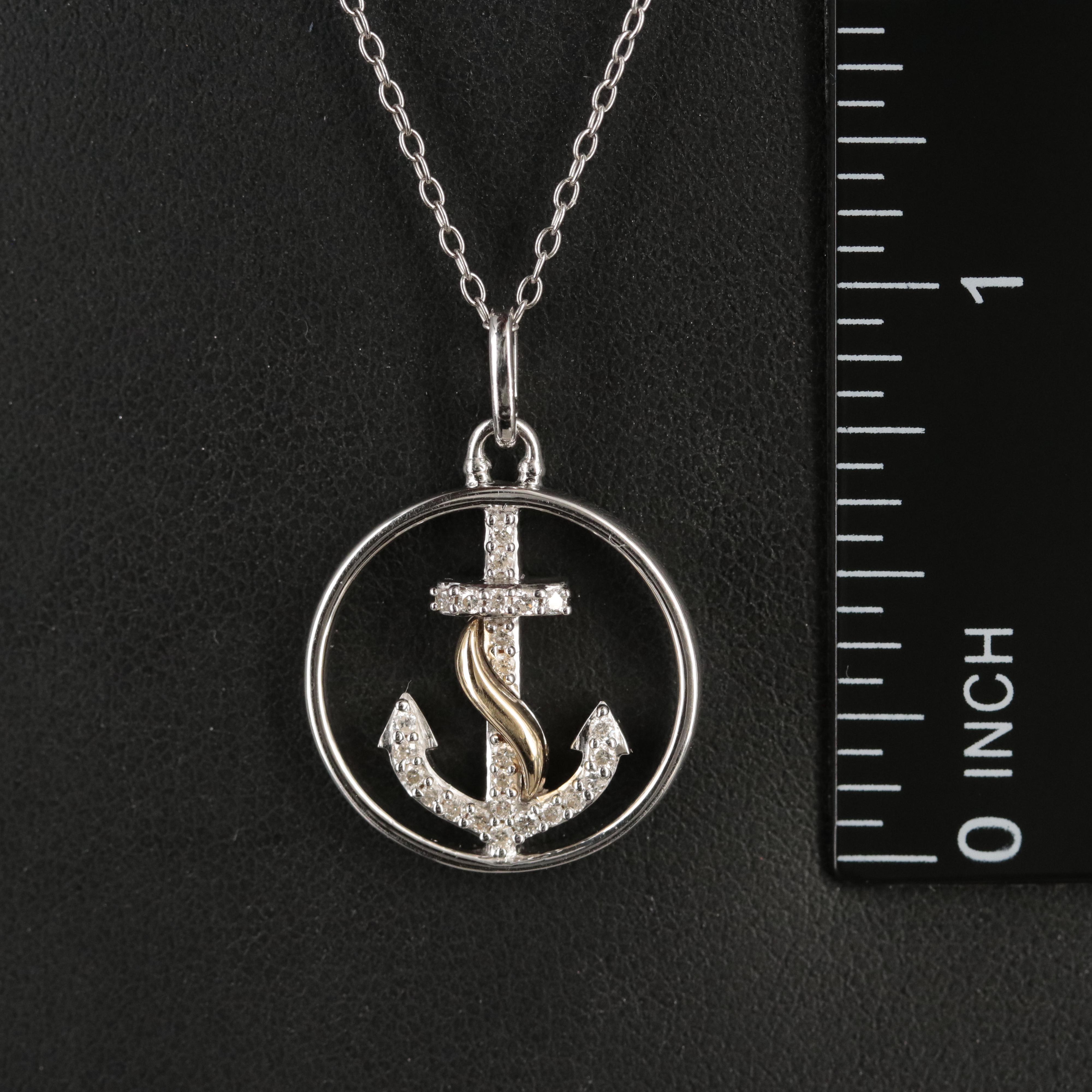 Hallmark Sterling Diamond Anchor Pendant Necklace with 14K Accent