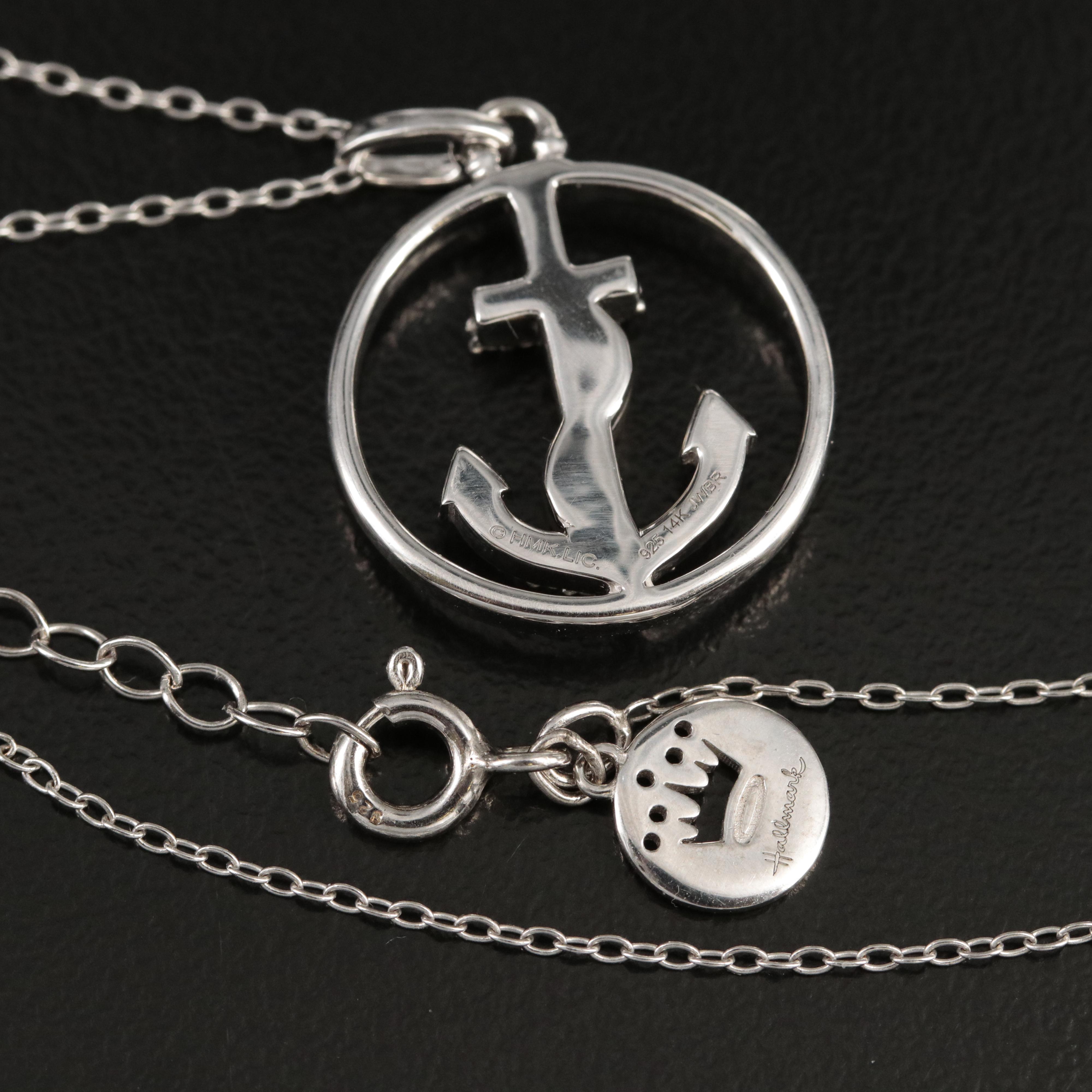 Hallmark Sterling Diamond Anchor Pendant Necklace with 14K Accent