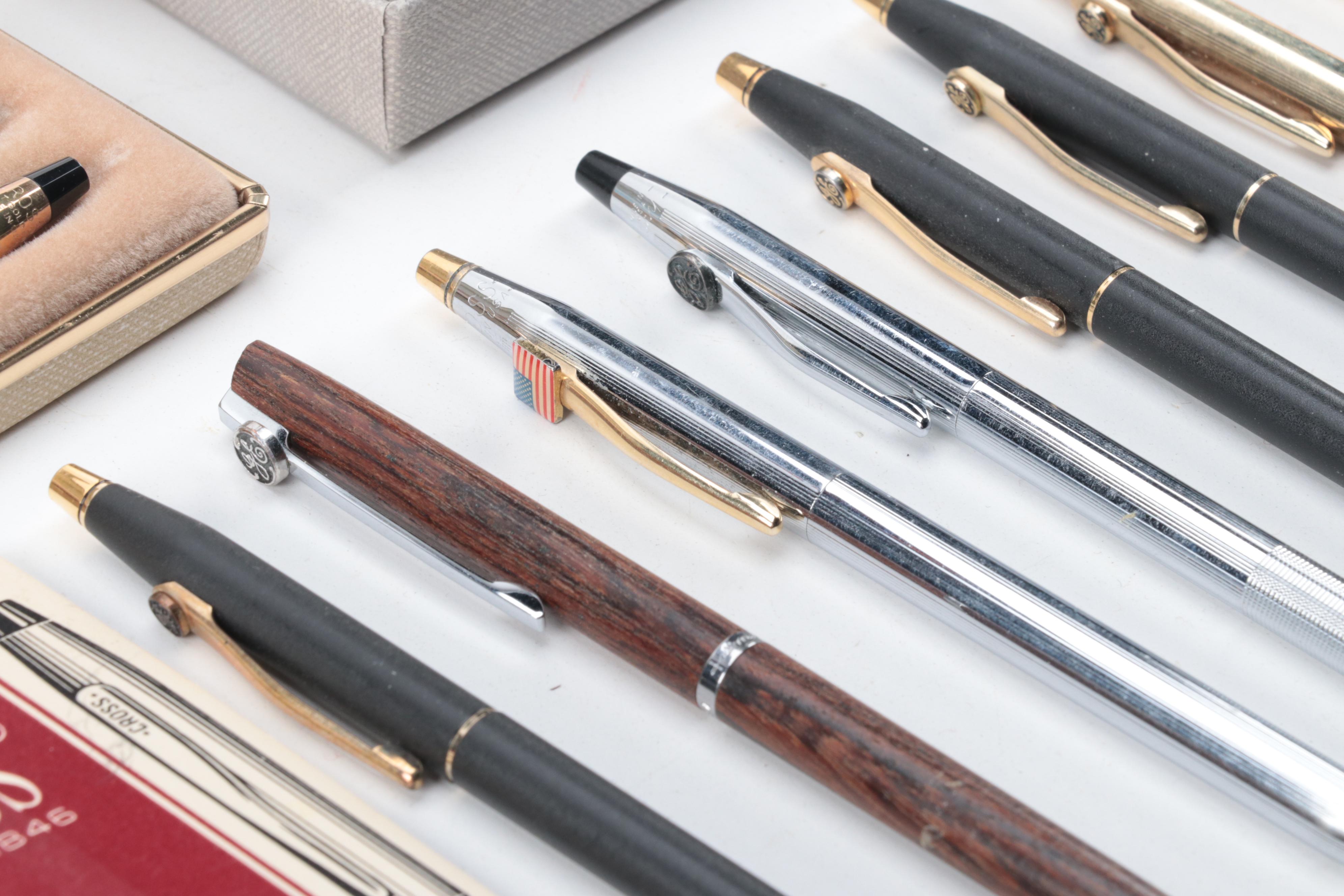 Cross, Pierre Cardin and Other Ballpoint Pens and Pencils with Seiko Desk Clock