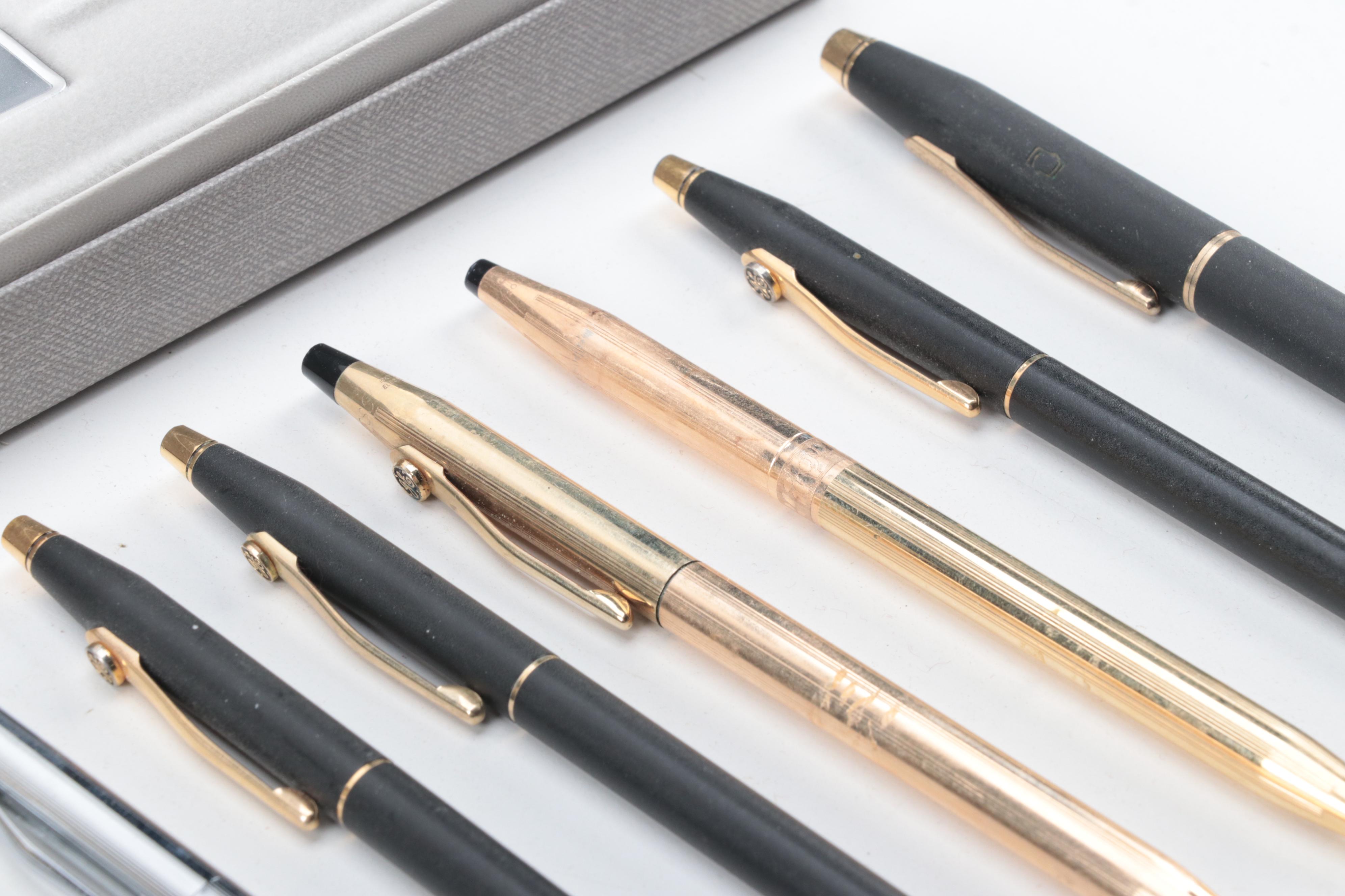 Cross, Pierre Cardin and Other Ballpoint Pens and Pencils with Seiko Desk Clock