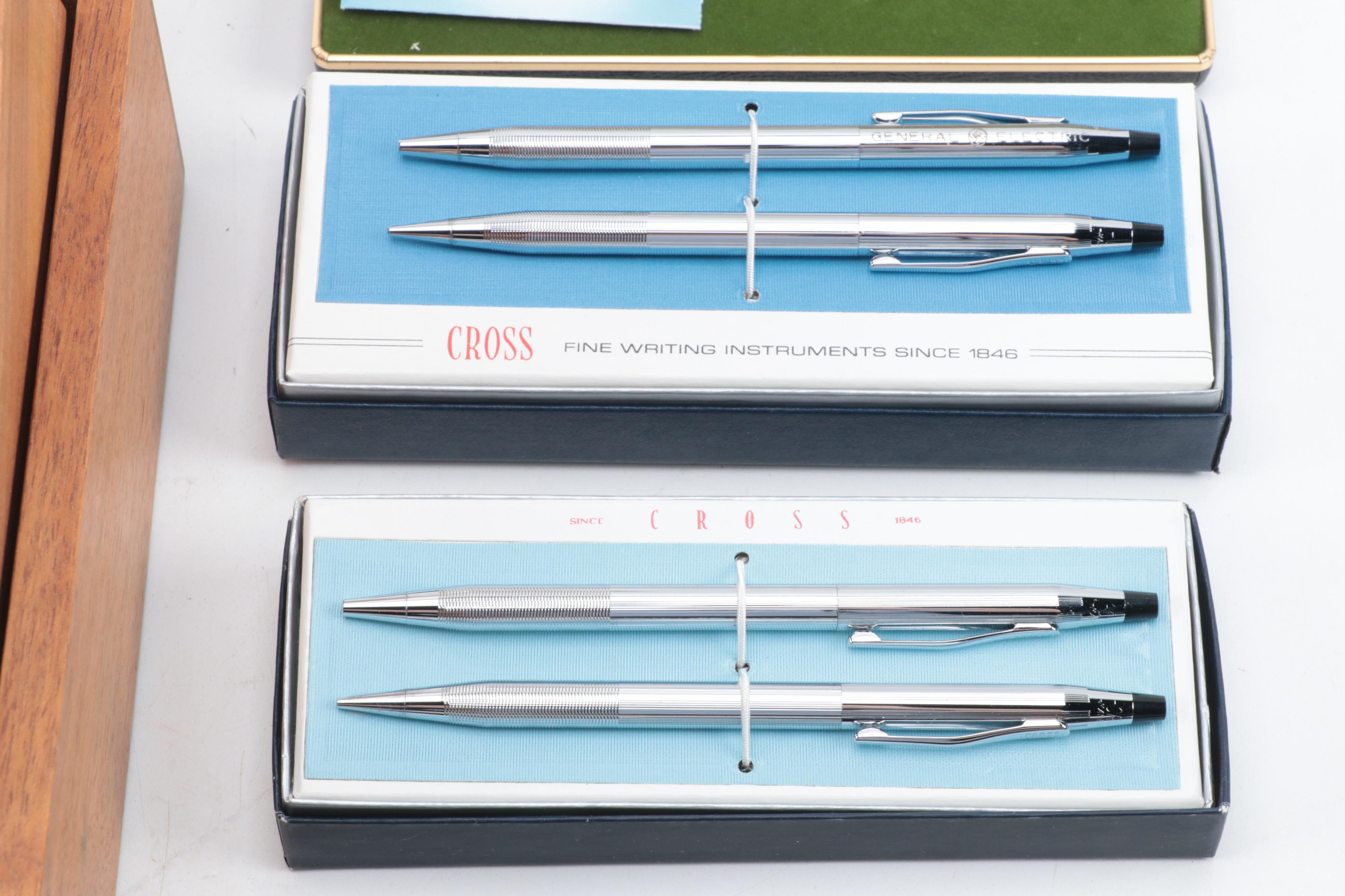 Cross, Pierre Cardin and Other Ballpoint Pens and Pencils with Seiko Desk Clock