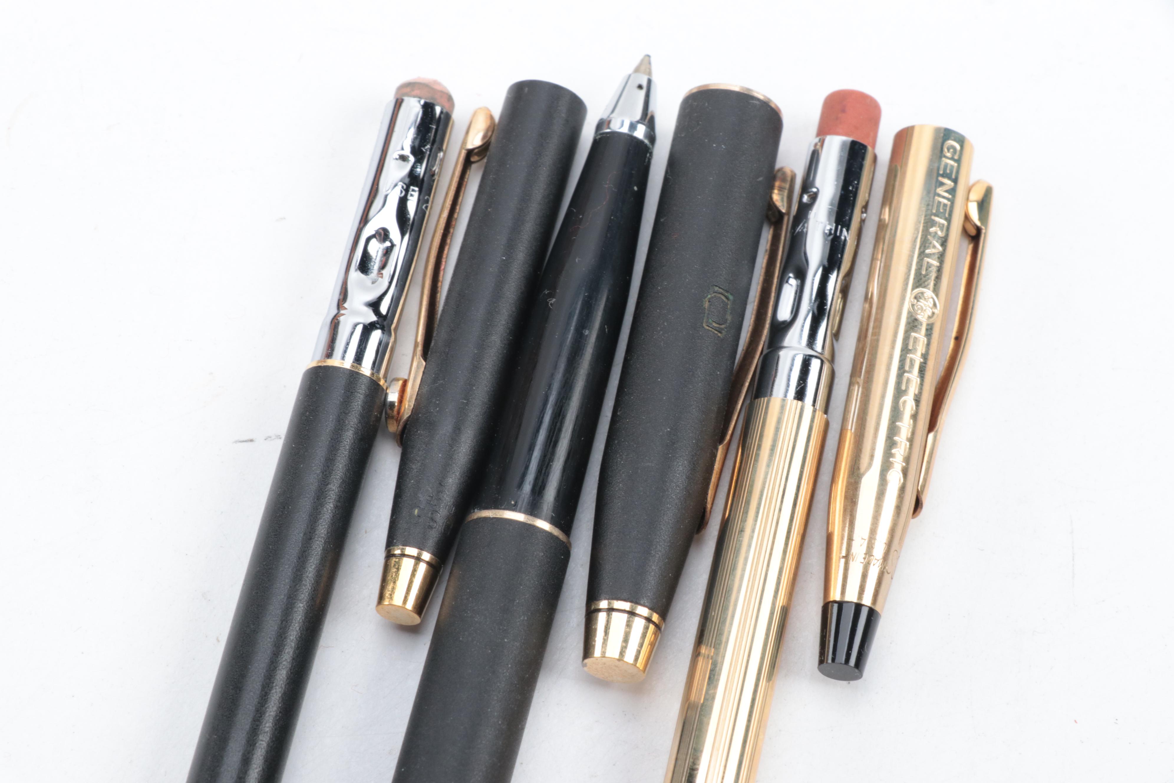 Cross, Pierre Cardin and Other Ballpoint Pens and Pencils with Seiko Desk Clock