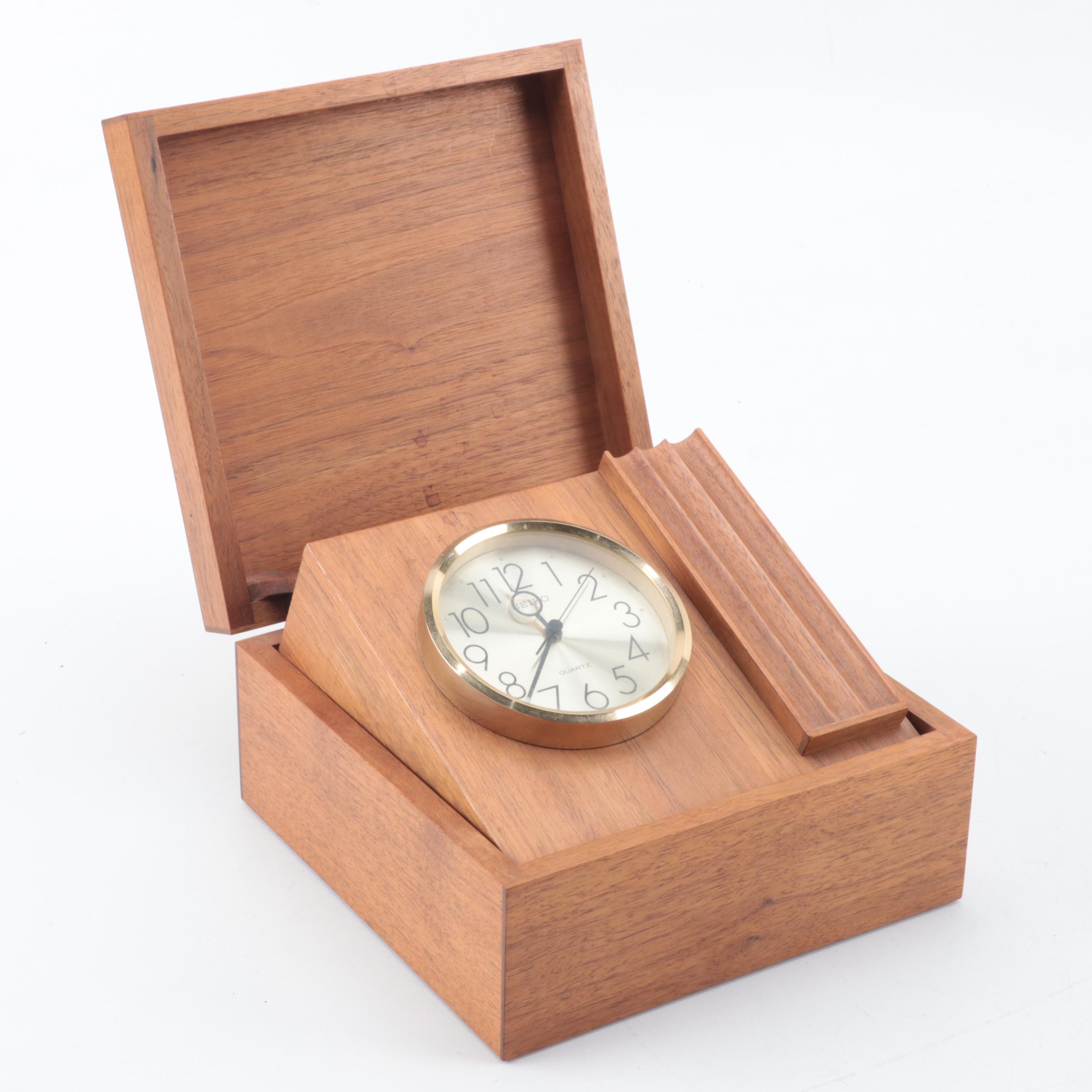 Cross, Pierre Cardin and Other Ballpoint Pens and Pencils with Seiko Desk Clock