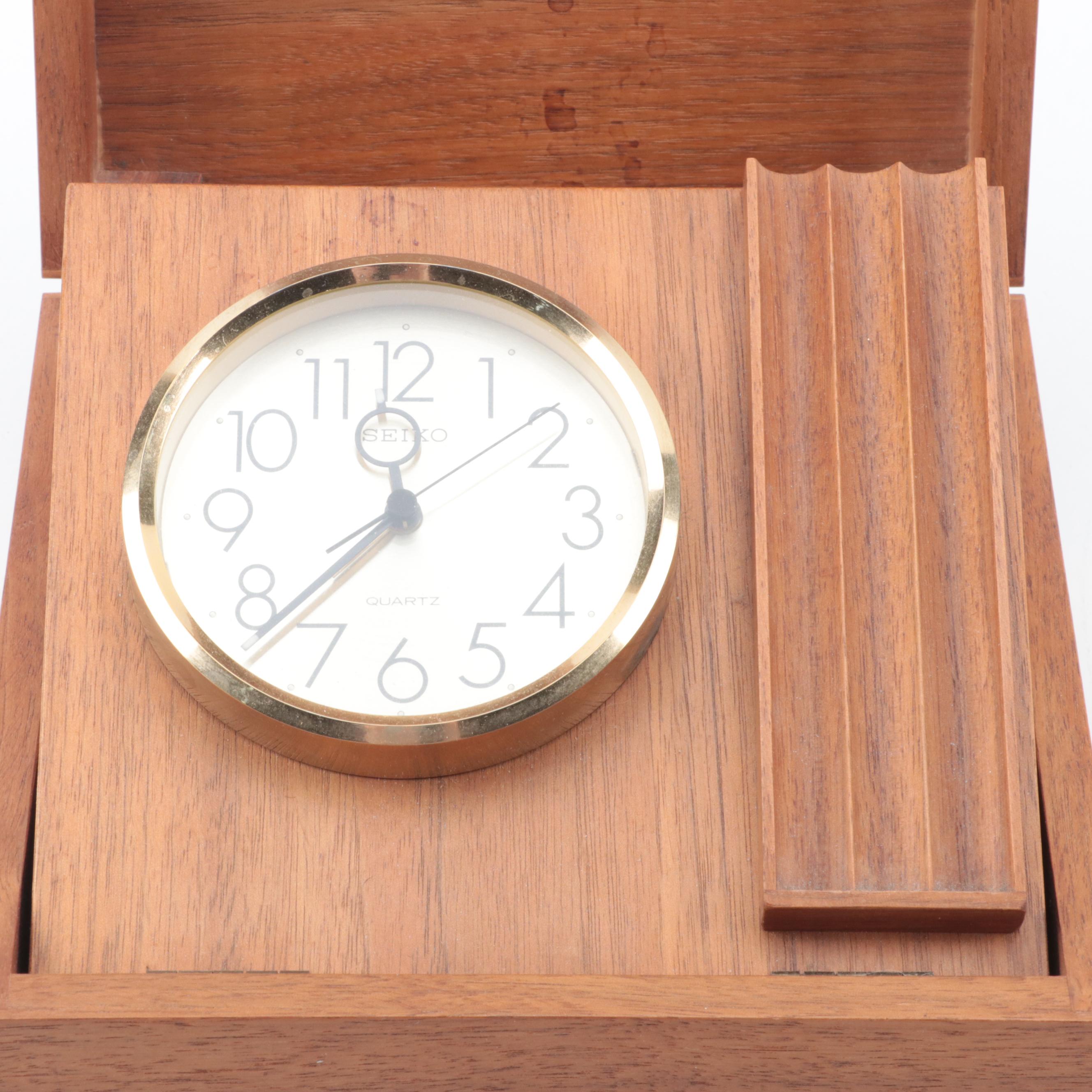 Cross, Pierre Cardin and Other Ballpoint Pens and Pencils with Seiko Desk Clock