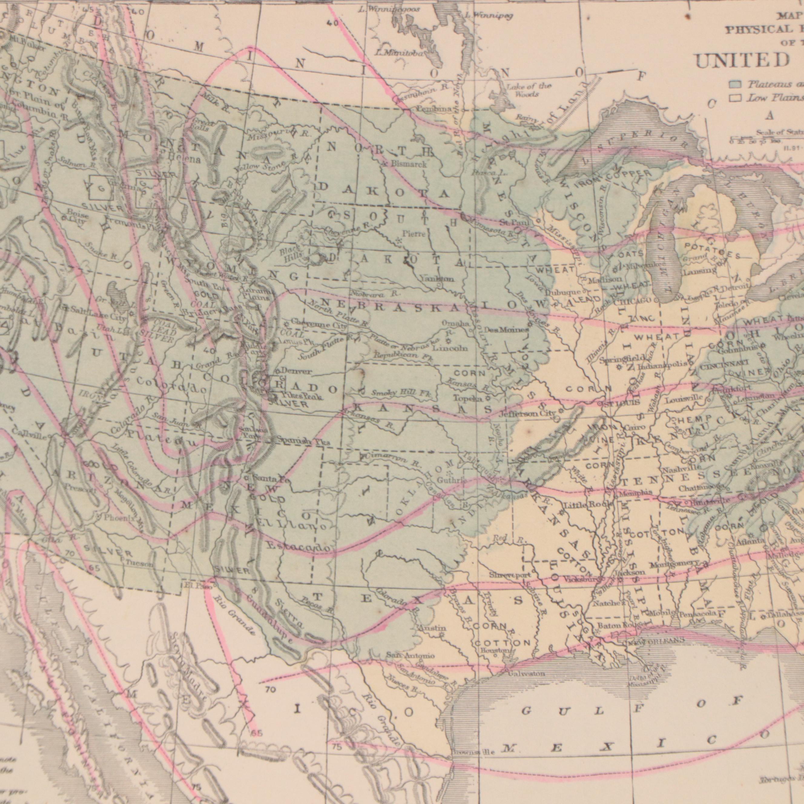 Wax Engraving Map "Map X - Physical Features of the United States," Circa 1870