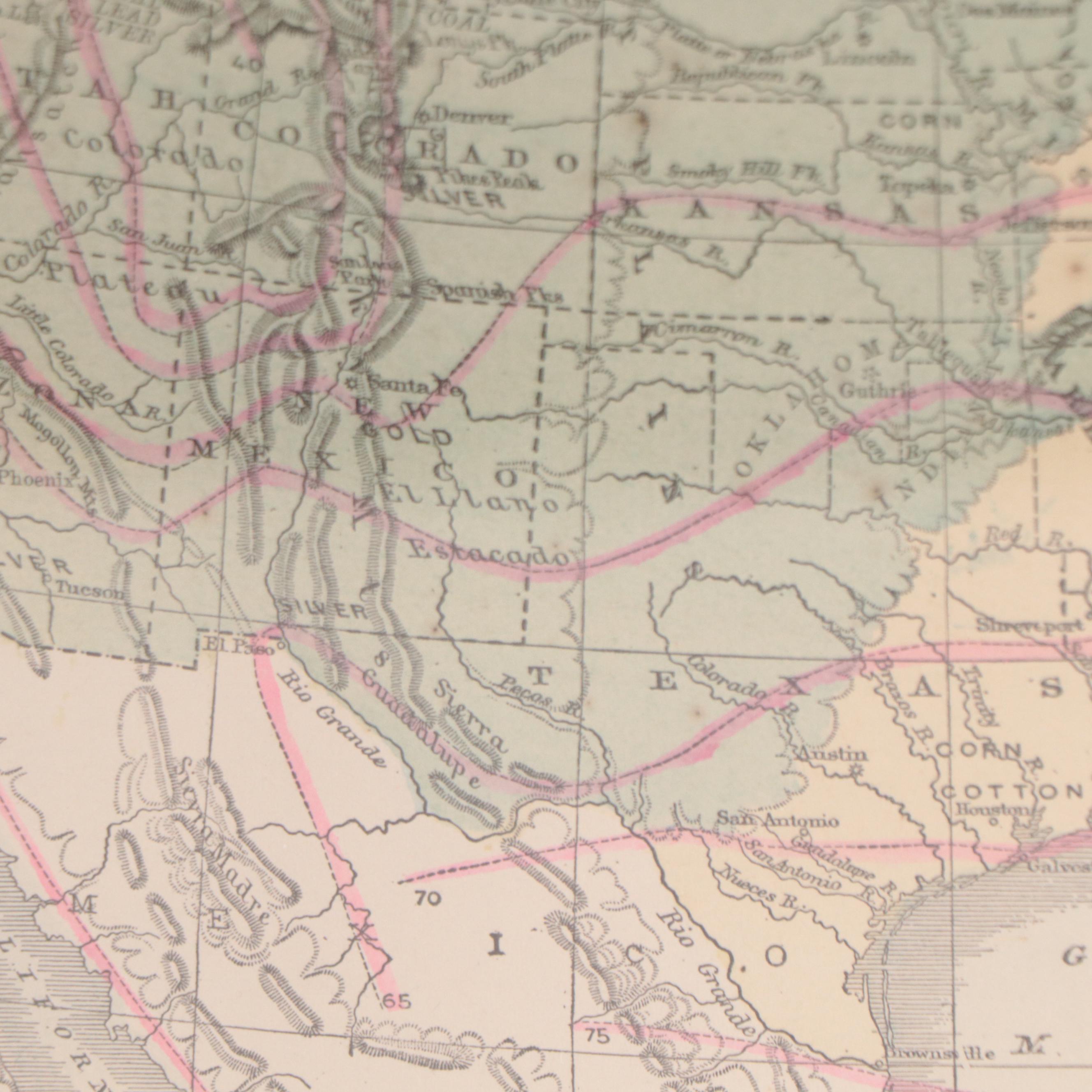 Wax Engraving Map "Map X - Physical Features of the United States," Circa 1870