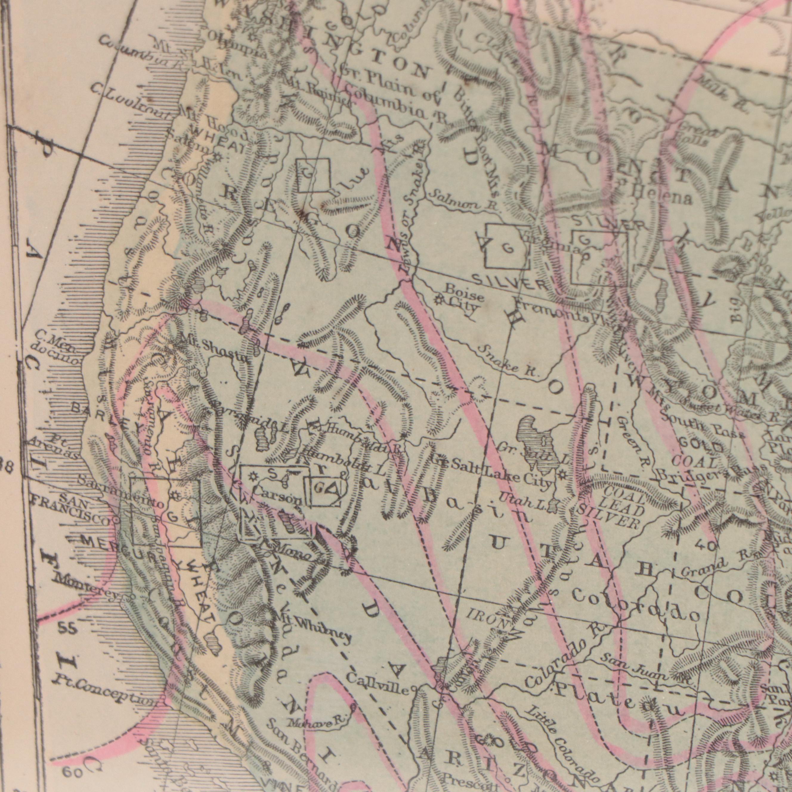 Wax Engraving Map "Map X - Physical Features of the United States," Circa 1870