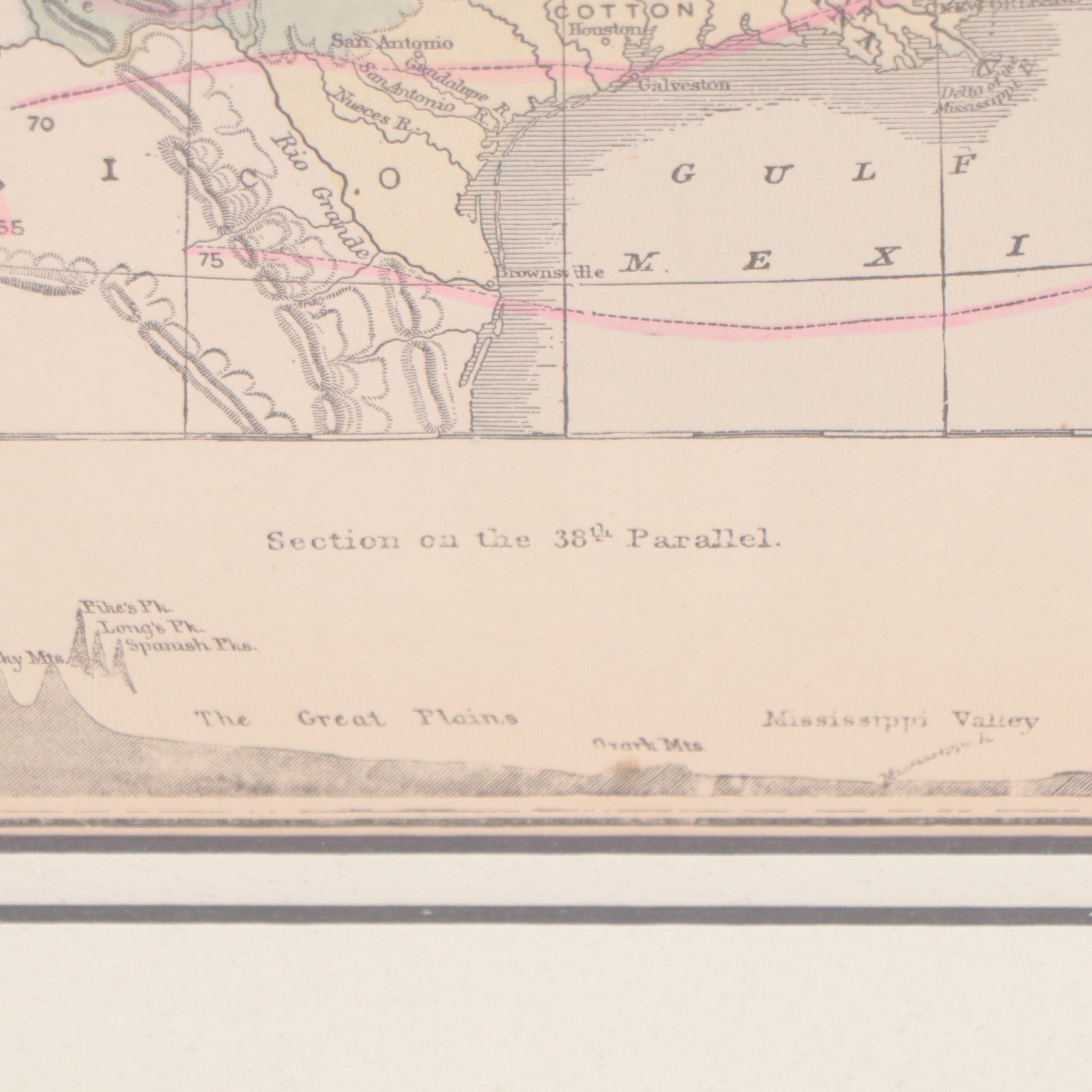 Wax Engraving Map "Map X - Physical Features of the United States," Circa 1870