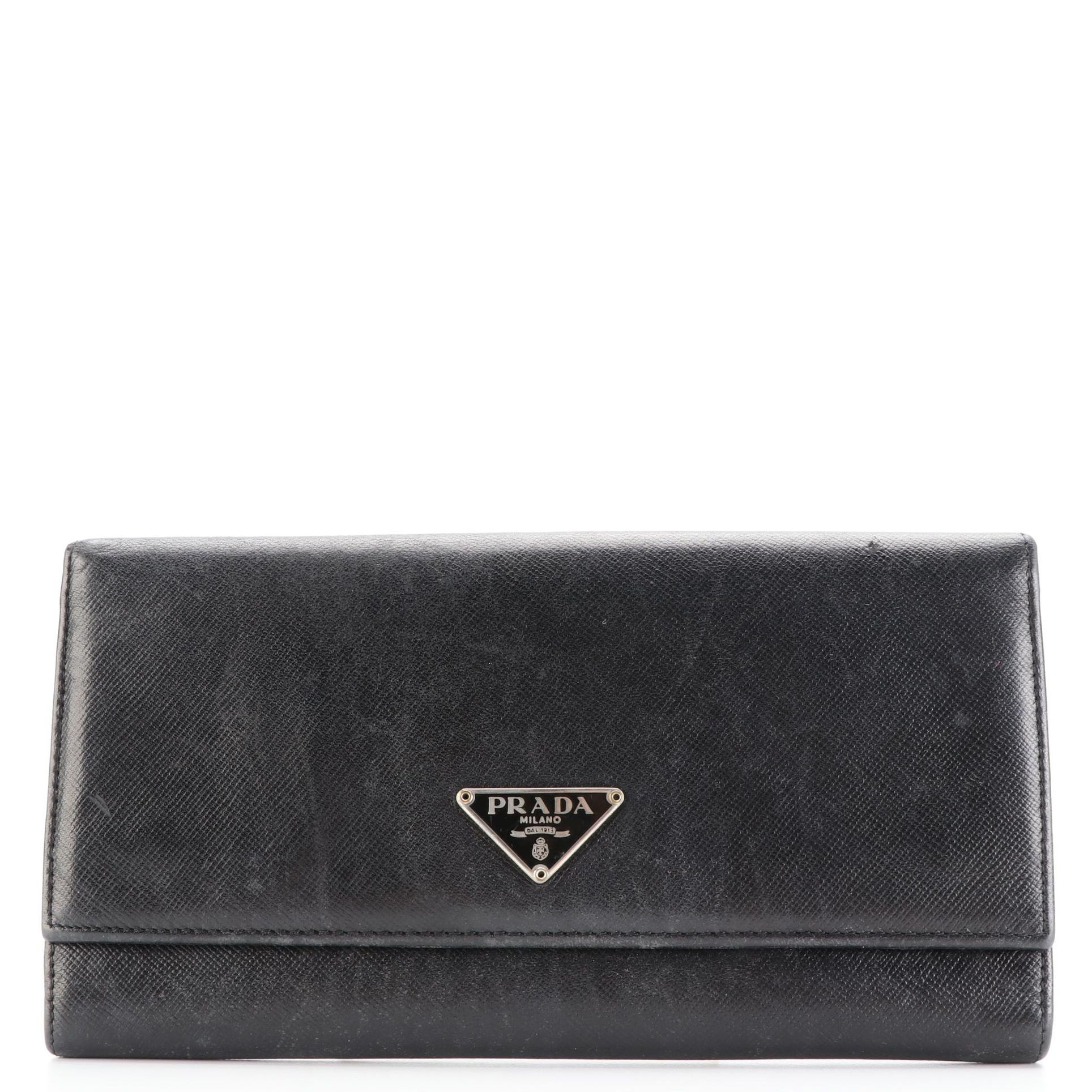 Prada Long Wallet in Black Saffiano Leather