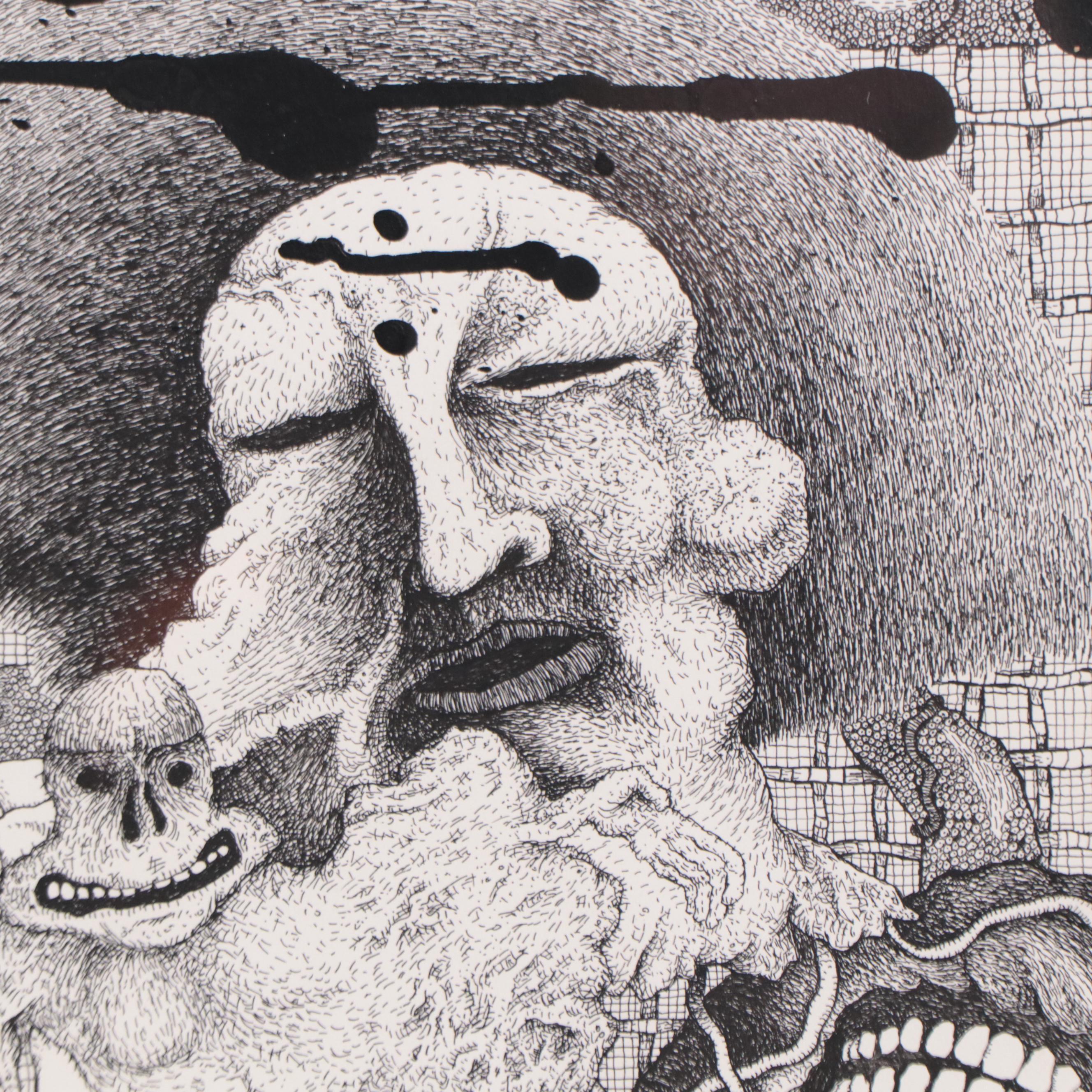 Surreal Pen and Ink Drawing "An Unfortunate Experiment Gone Awry"