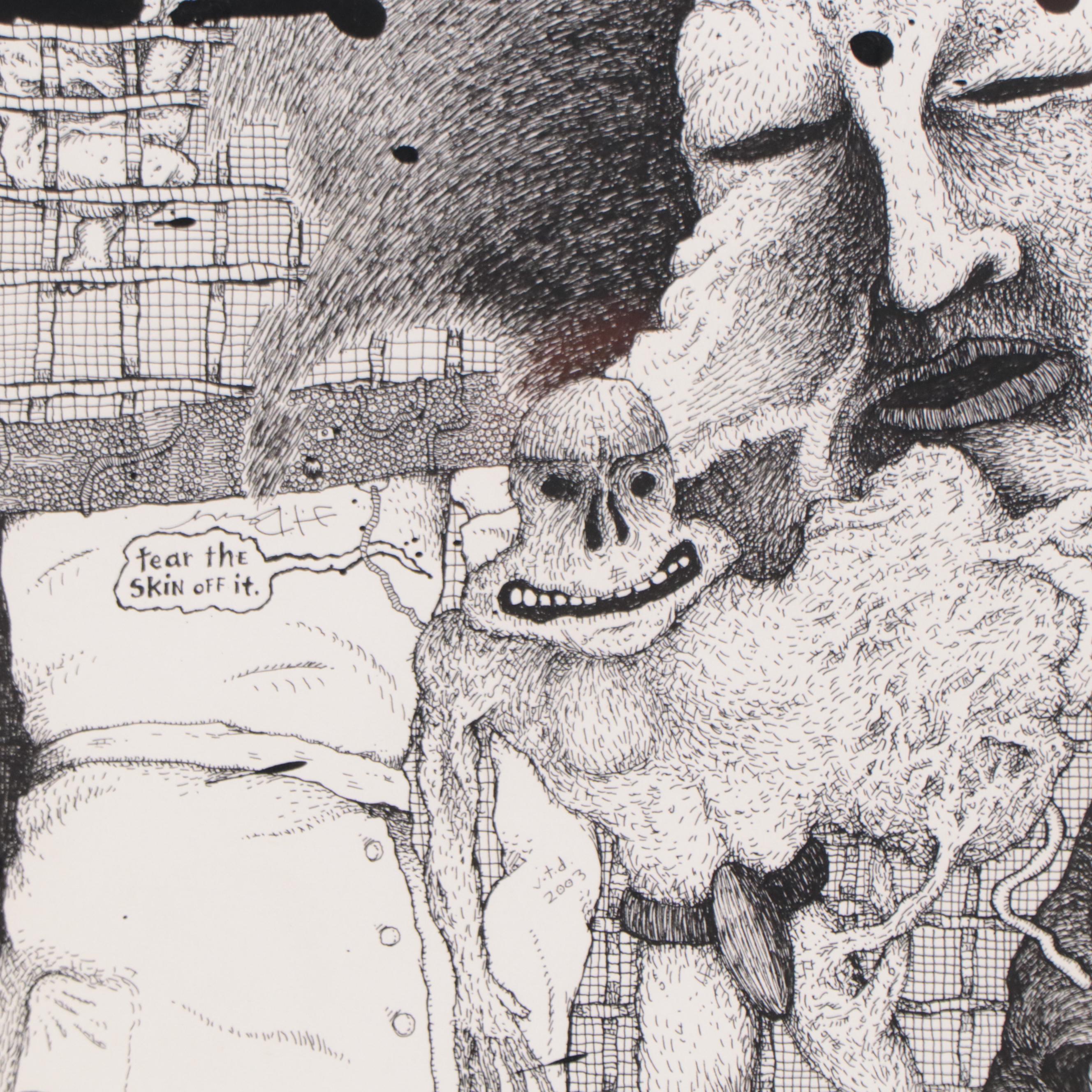 Surreal Pen and Ink Drawing "An Unfortunate Experiment Gone Awry"