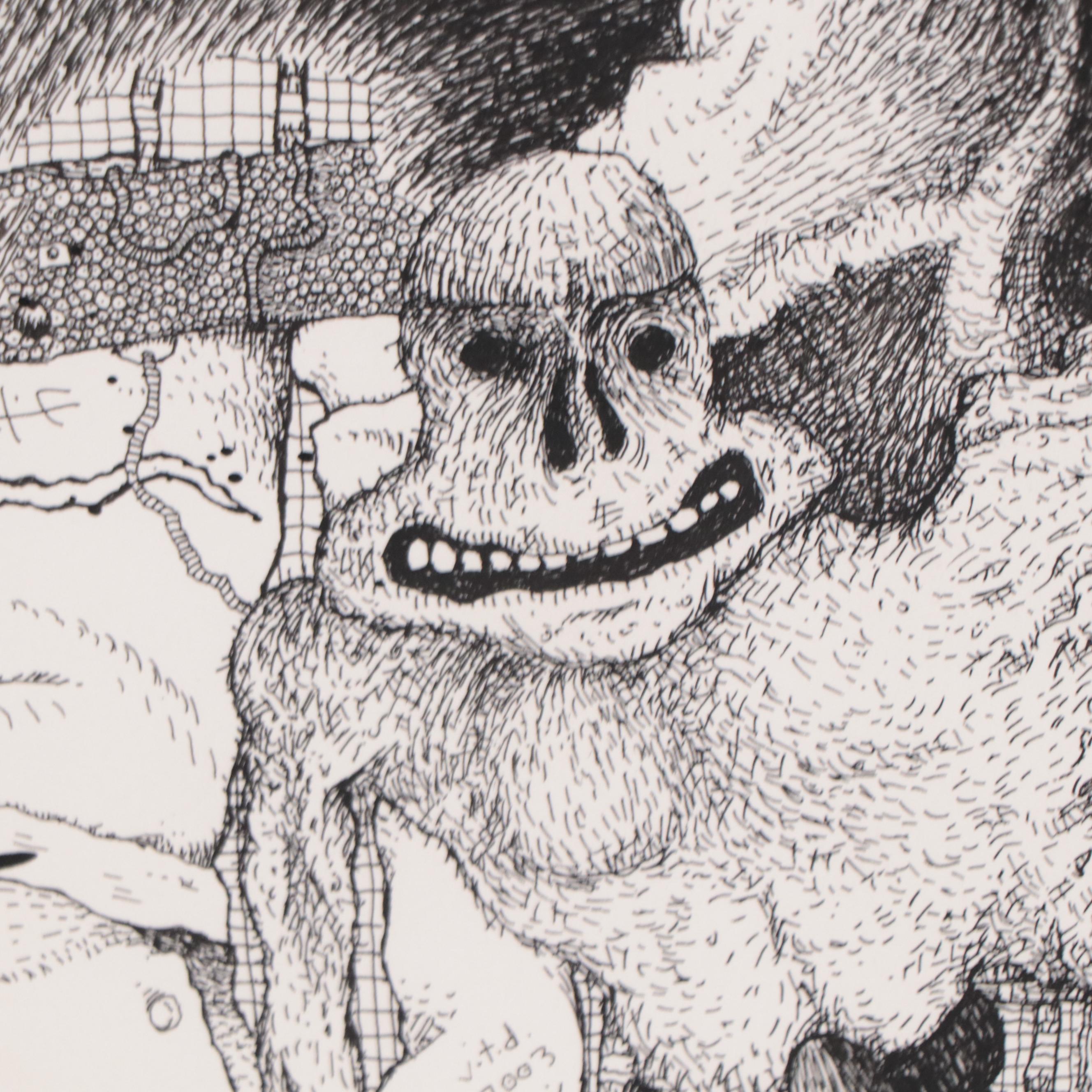 Surreal Pen and Ink Drawing "An Unfortunate Experiment Gone Awry"