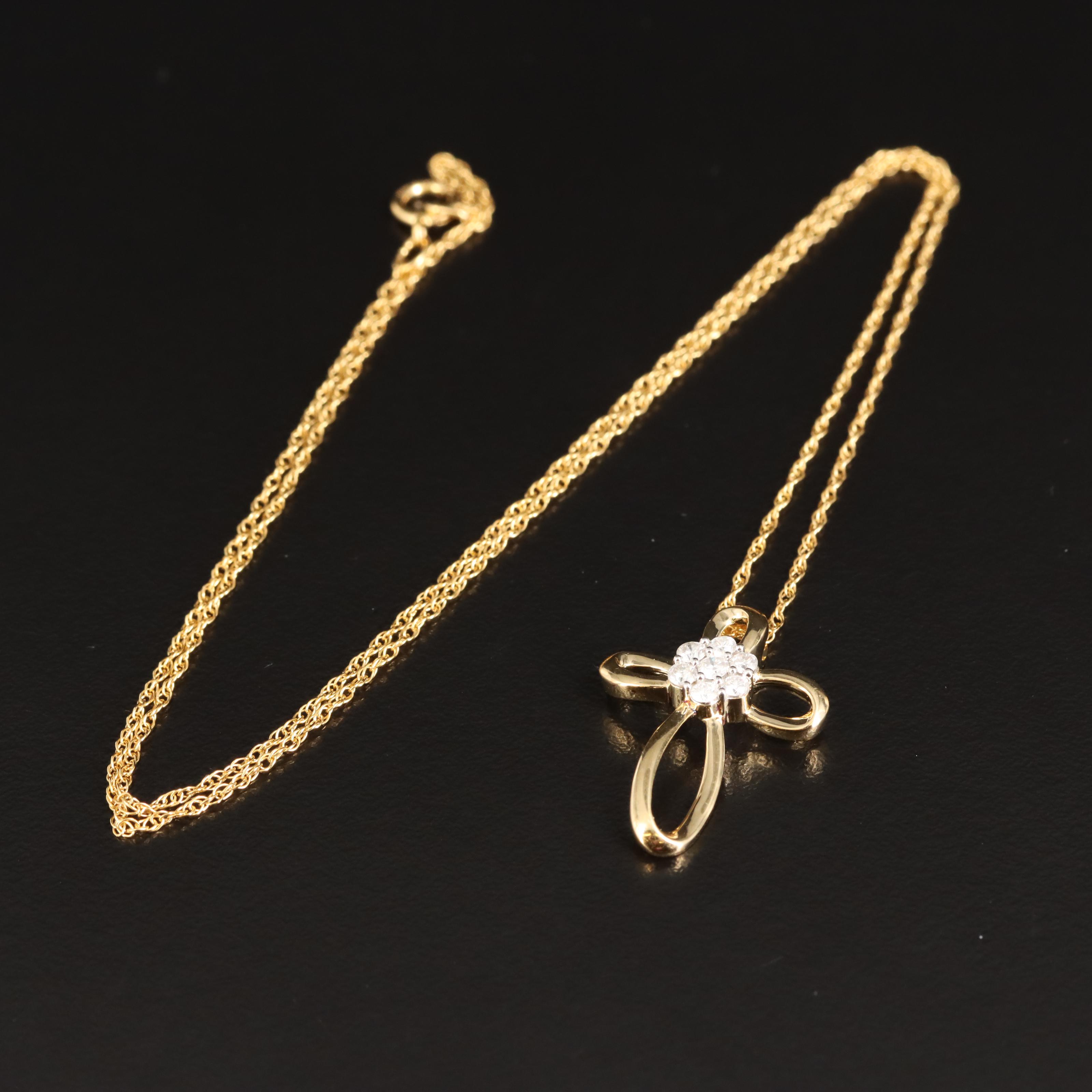 Sterling Diamond Cross on Gold-Filled Chain Necklace