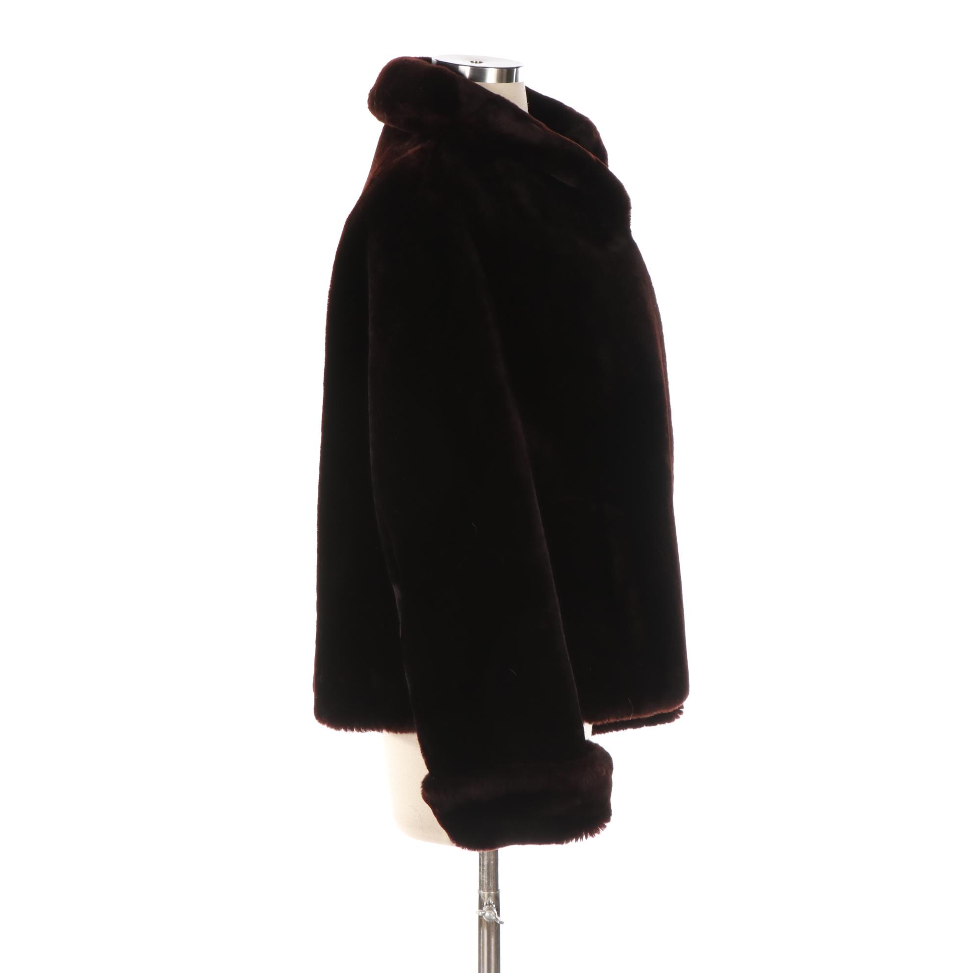 Mahogany Dyed Mouton Fur Jacket with Turned-Back Cuffs