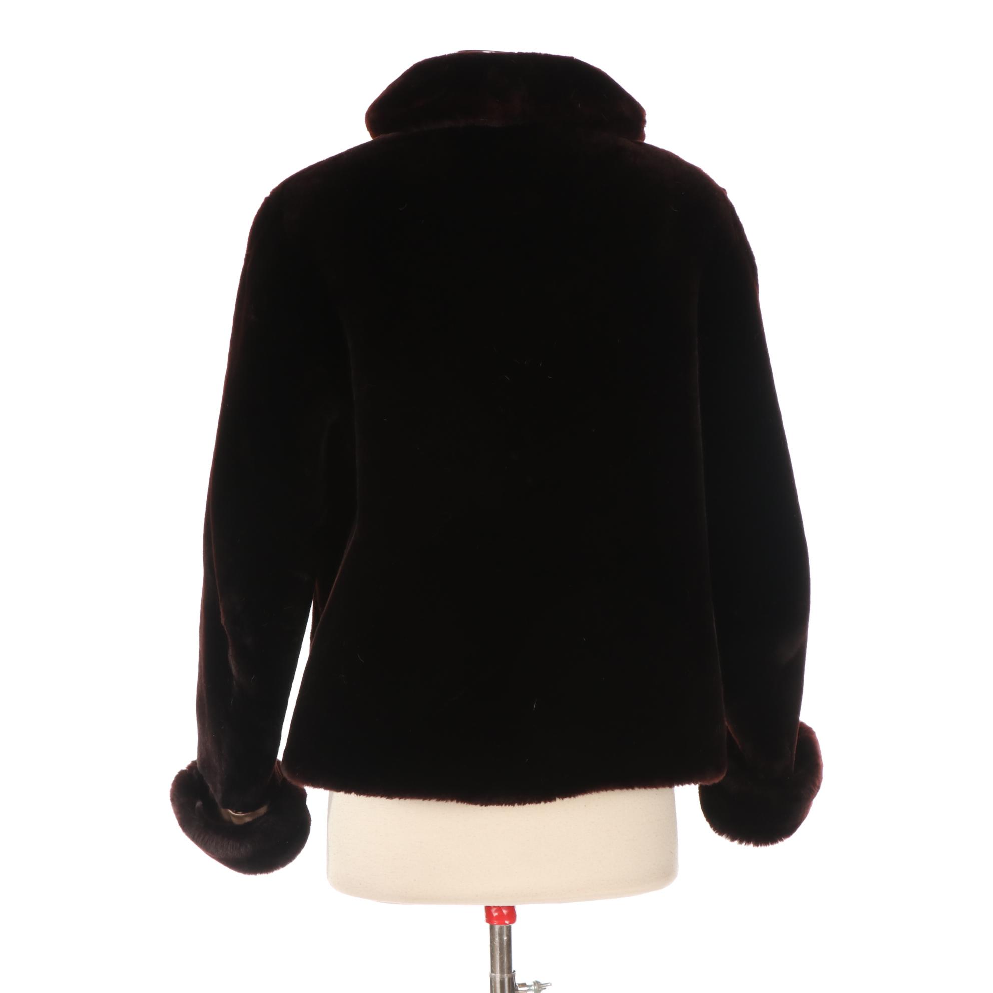 Mahogany Dyed Mouton Fur Jacket with Turned-Back Cuffs