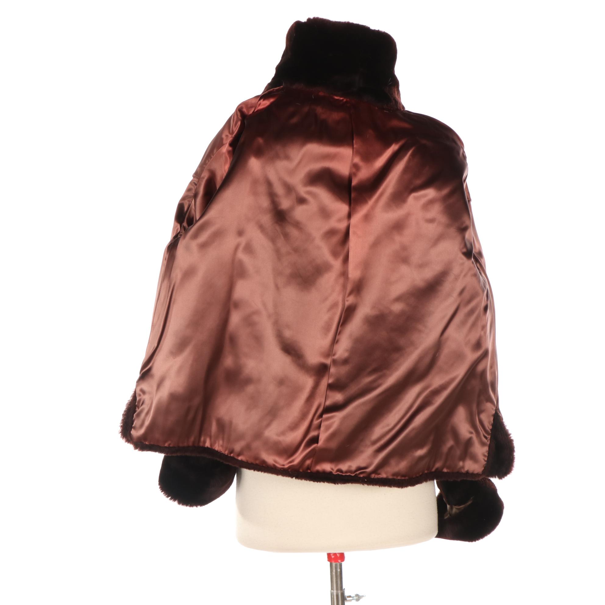 Mahogany Dyed Mouton Fur Jacket with Turned-Back Cuffs