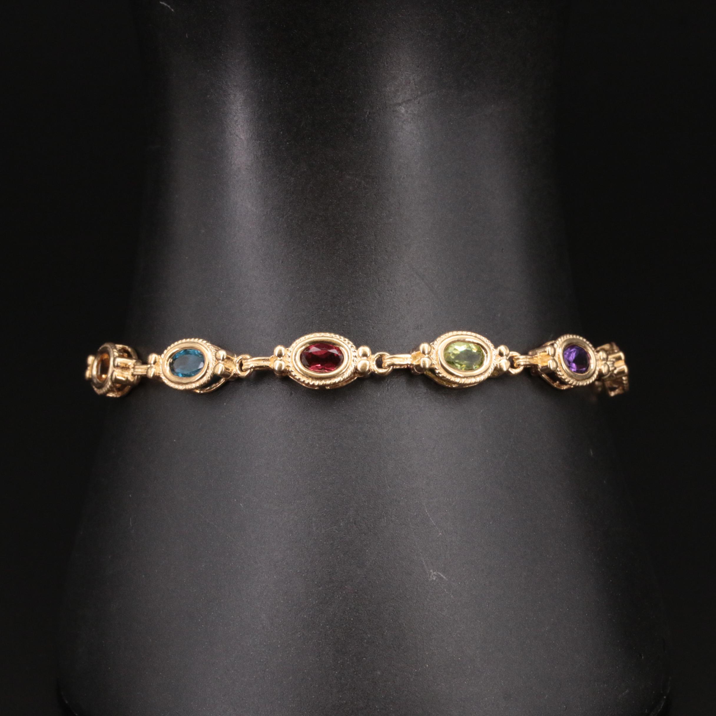 14K Citrine, Peridot, Garnet. Topaz and Amethyst Bracelet