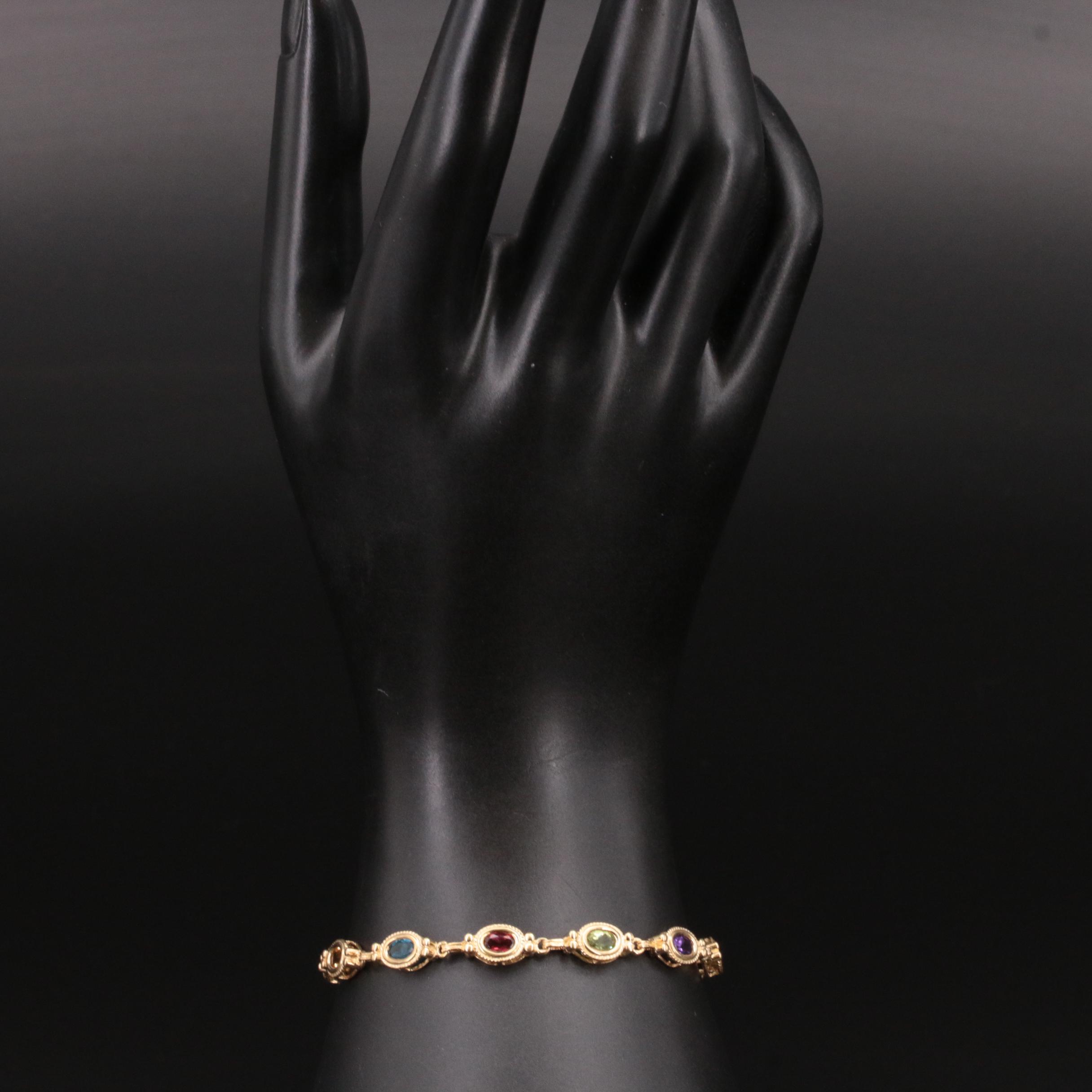 14K Citrine, Peridot, Garnet. Topaz and Amethyst Bracelet