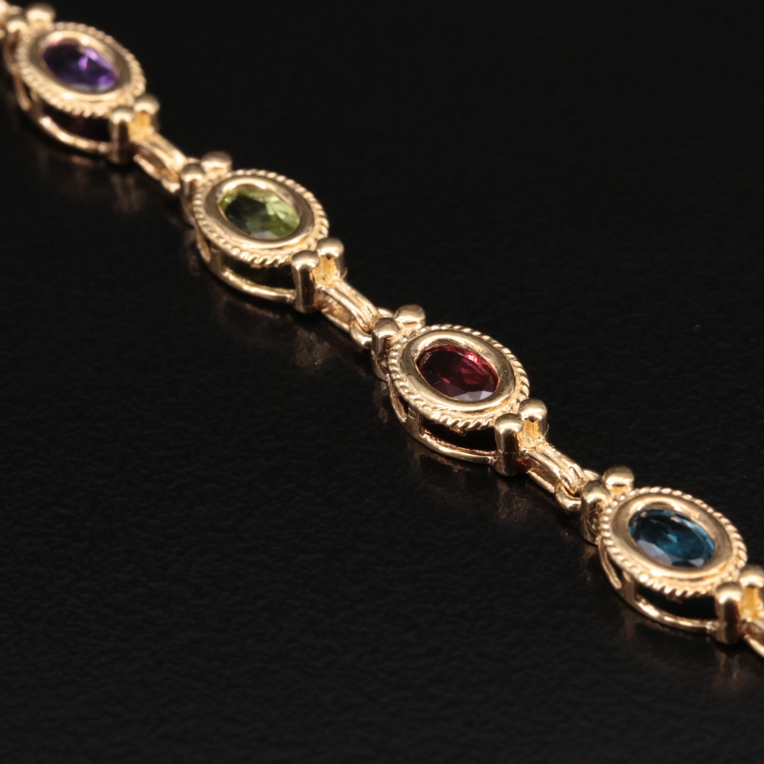 14K Citrine, Peridot, Garnet. Topaz and Amethyst Bracelet