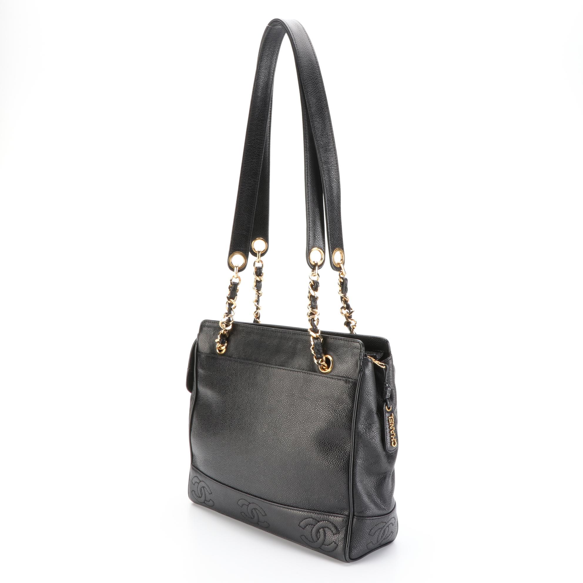 Chanel Triple CC Medium Shoulder Bag in Black Caviar Leather